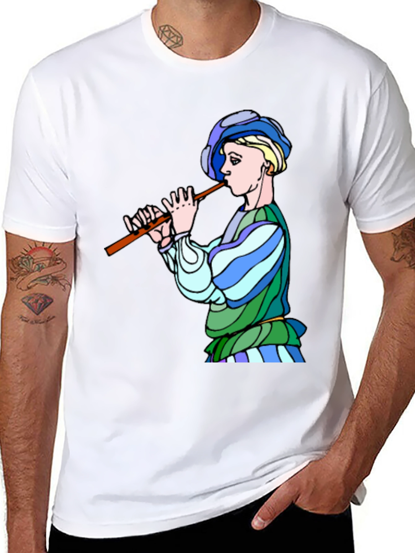 Medieval Flute Player Graphic Tee - Black