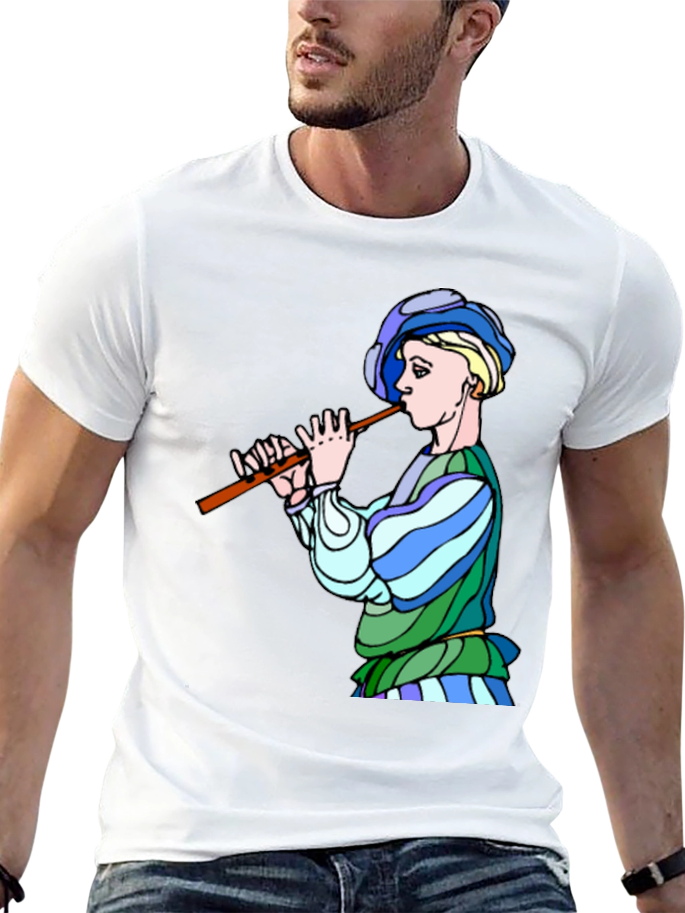 Medieval Flute Player Graphic Tee - Black