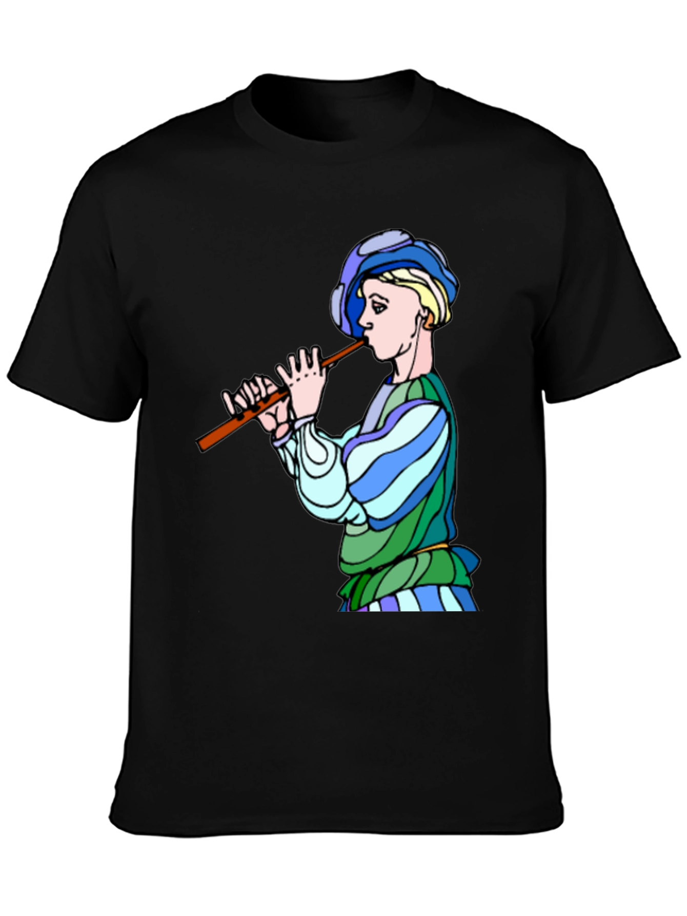 Medieval Flute Player Graphic Tee - Black