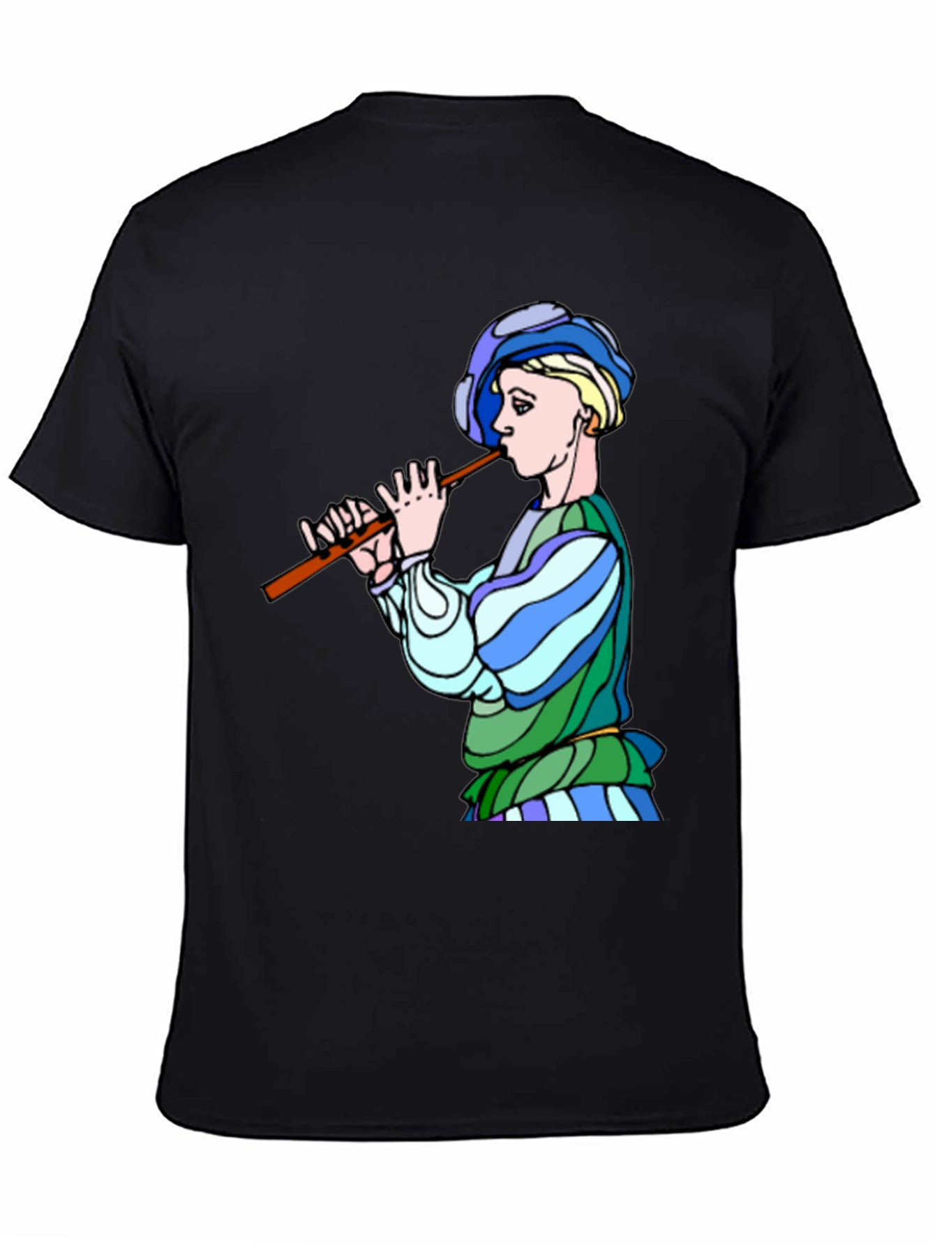 Medieval Flute Player Graphic Tee - Black