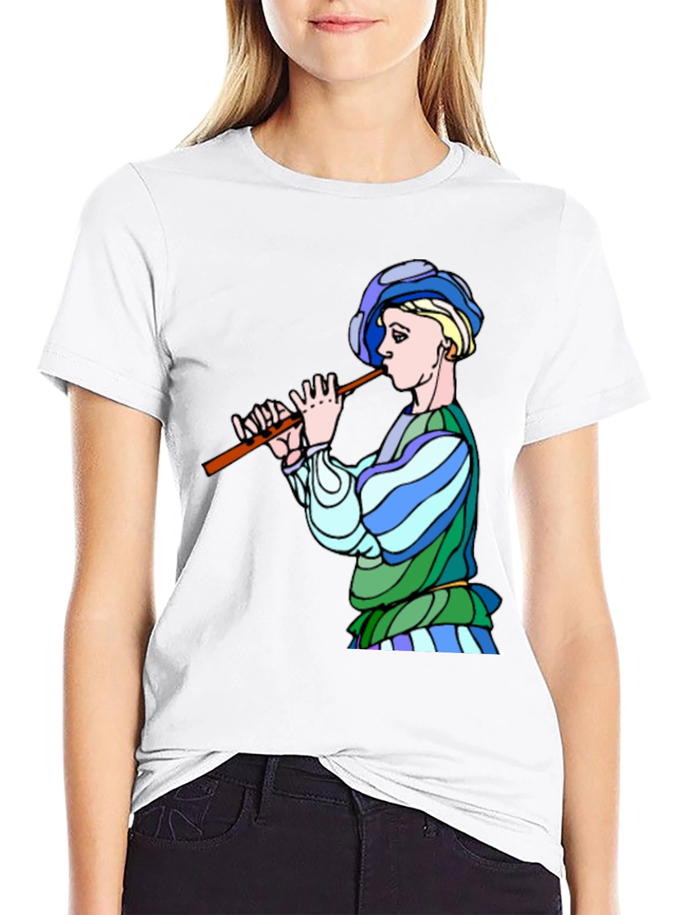 Medieval Flute Player Graphic Tee - Black