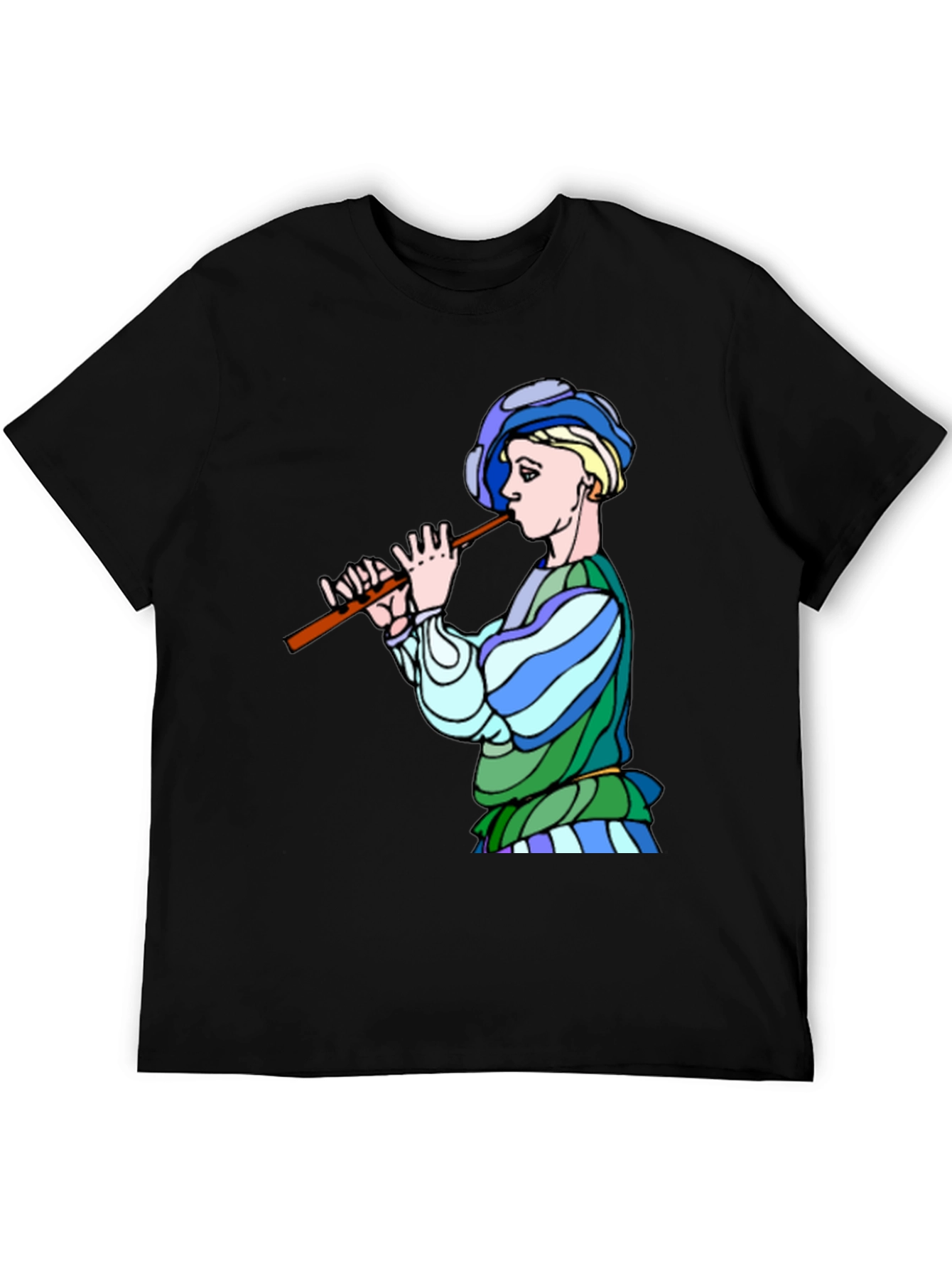 Medieval Flute Player Graphic Tee - Black