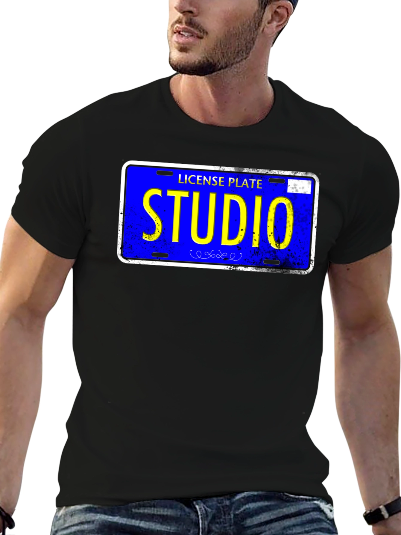 Studio License Plate Graphic Tee - Novelty T-Shirt