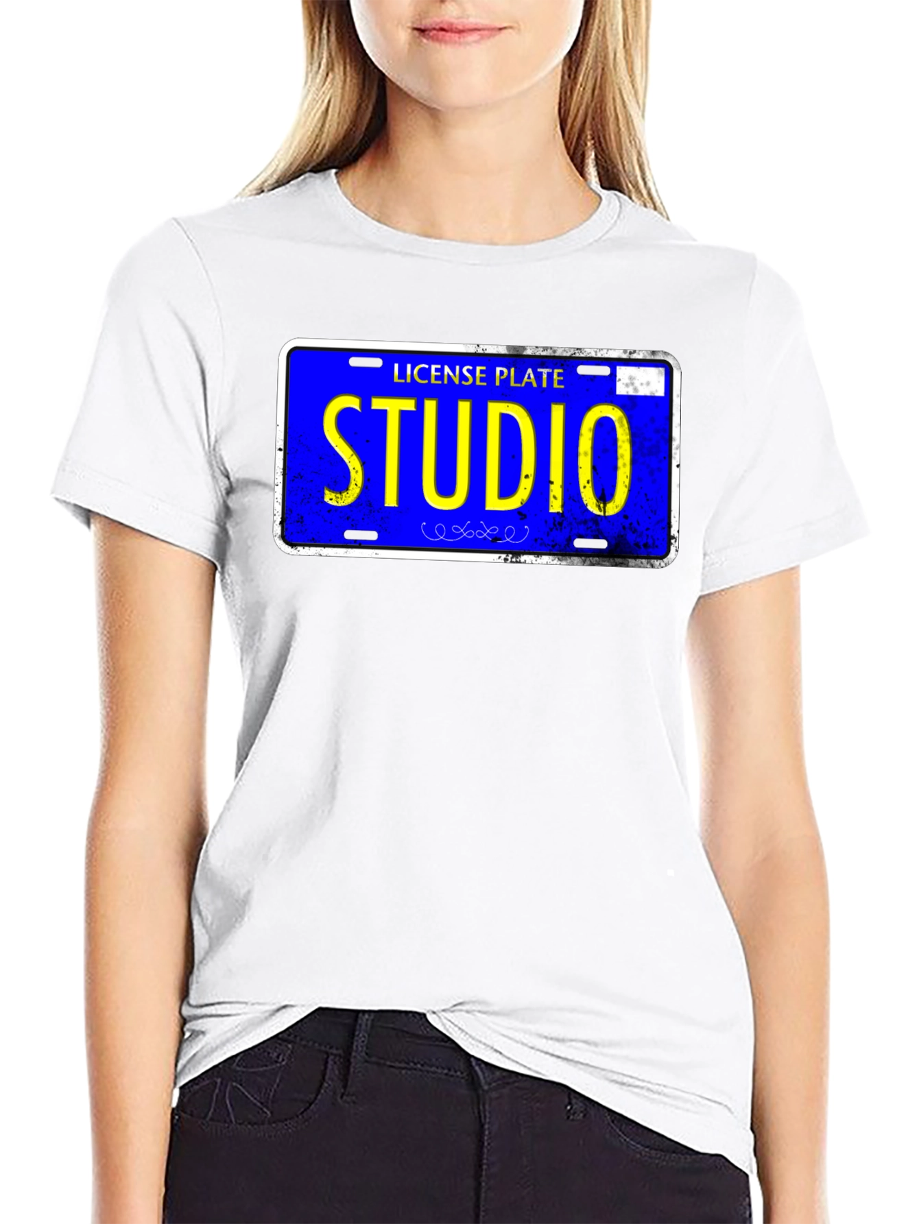 Studio License Plate Graphic Tee - Novelty T-Shirt