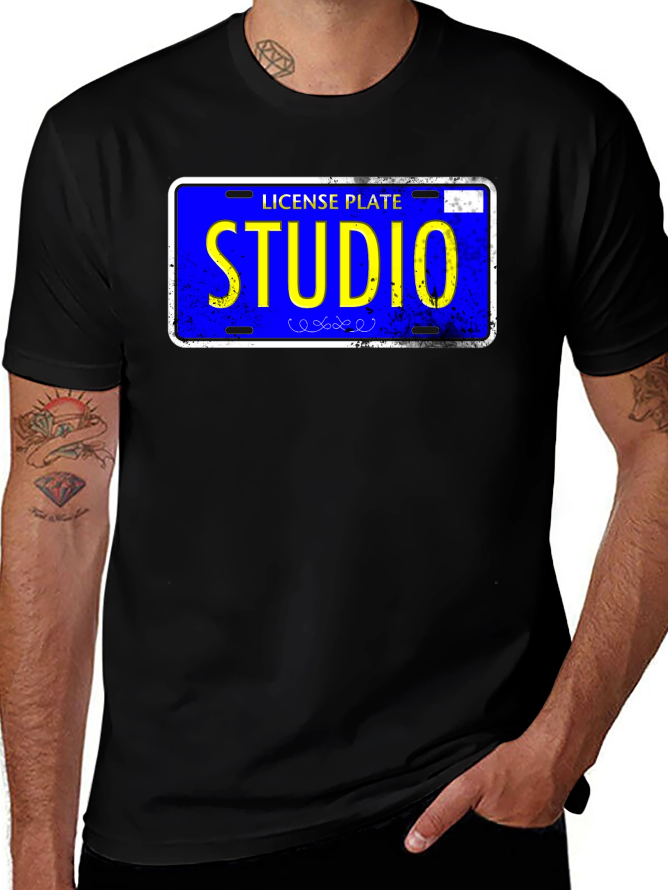 Studio License Plate Graphic Tee - Novelty T-Shirt