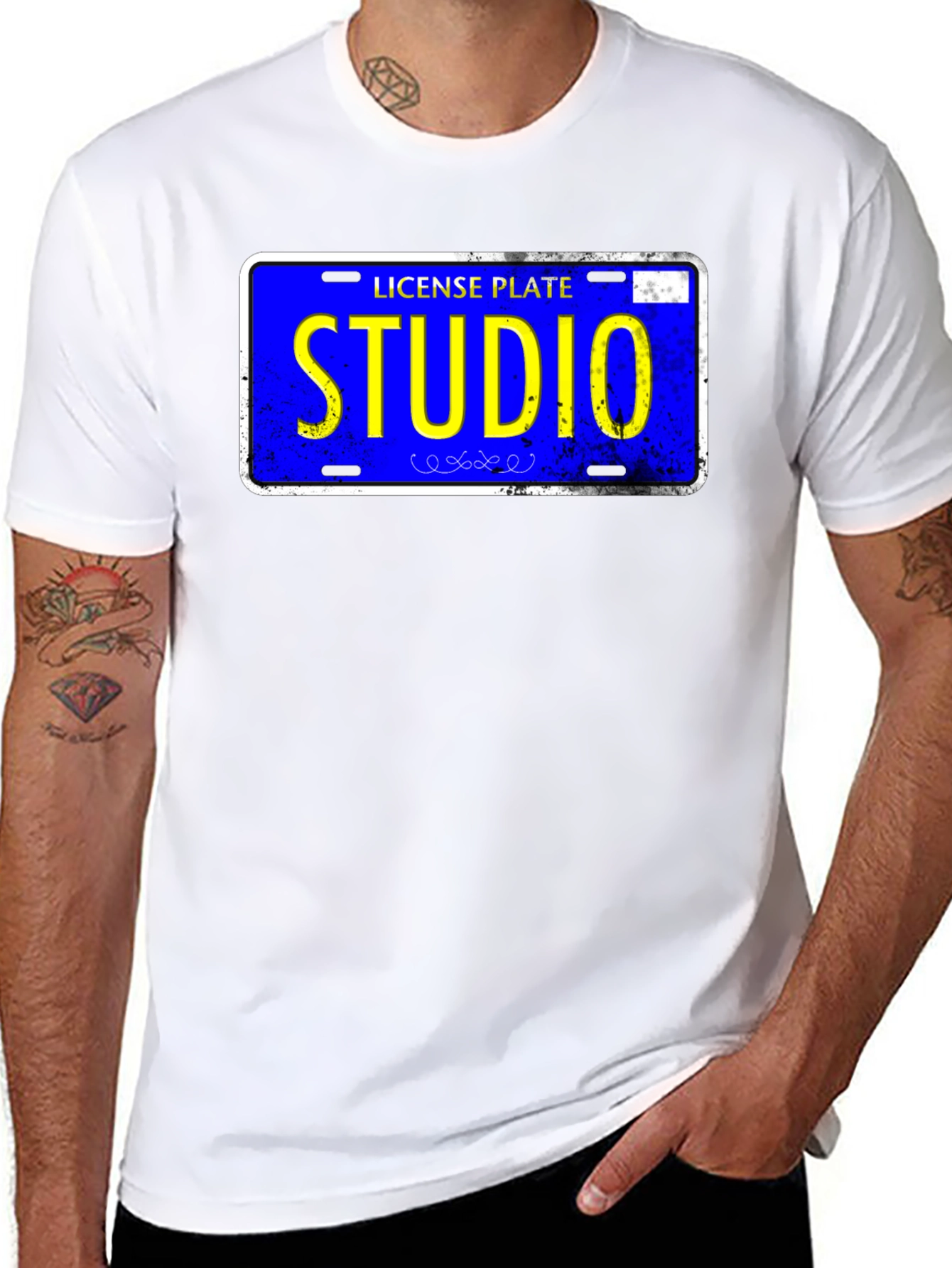 Studio License Plate Graphic Tee - Novelty T-Shirt