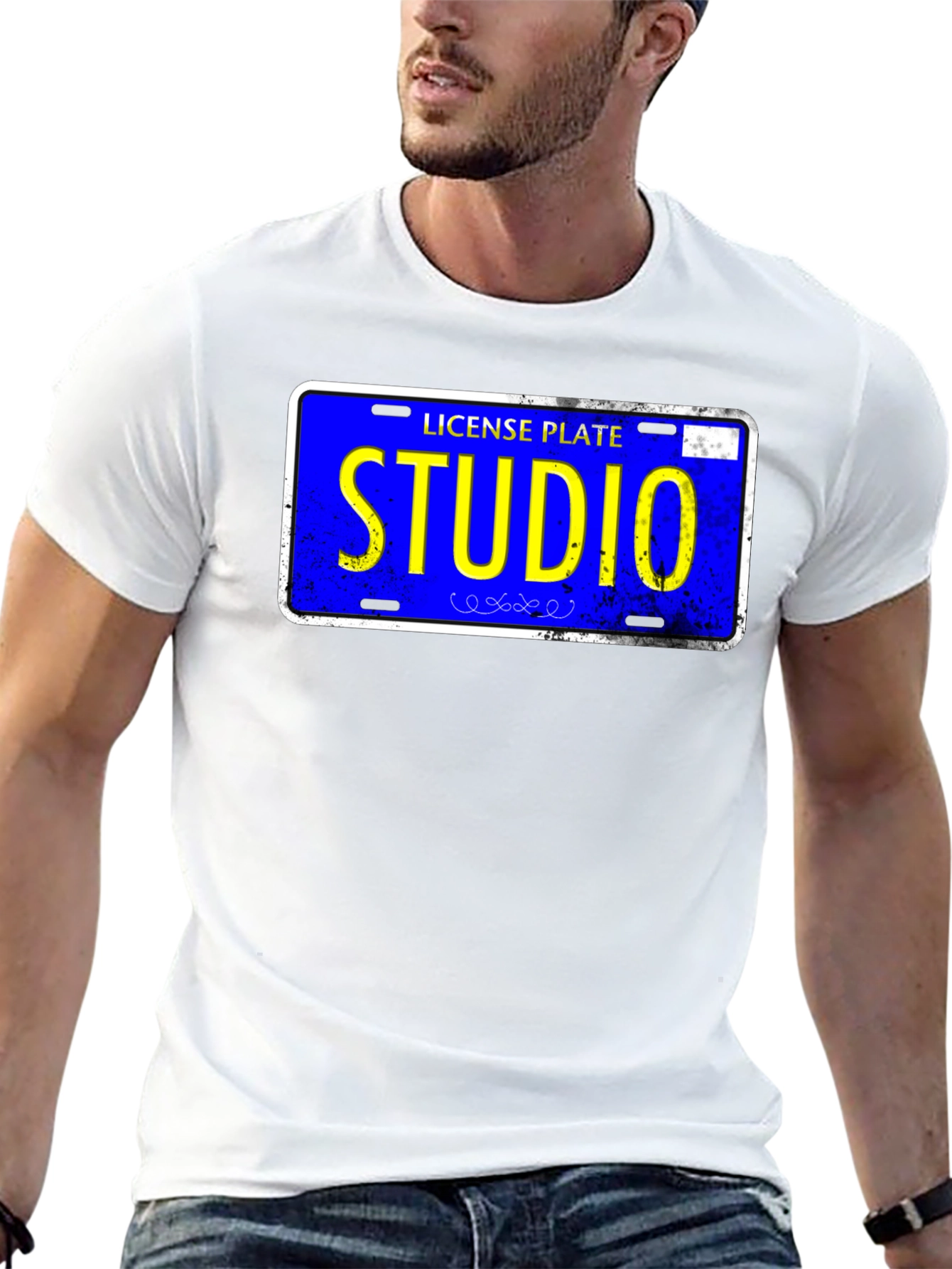 Studio License Plate Graphic Tee - Novelty T-Shirt