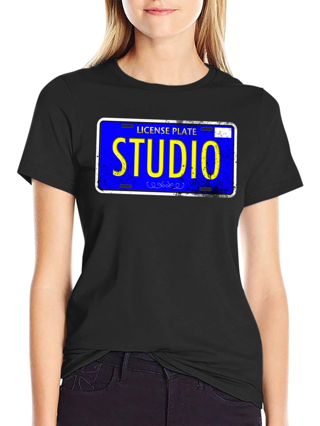 Studio License Plate Graphic Tee - Novelty T-Shirt