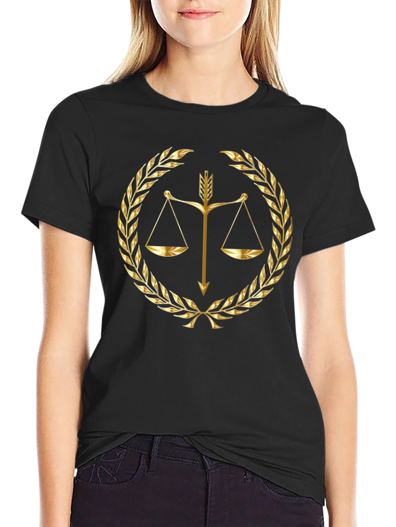 Scales of Justice Gold Print Black T-Shirt