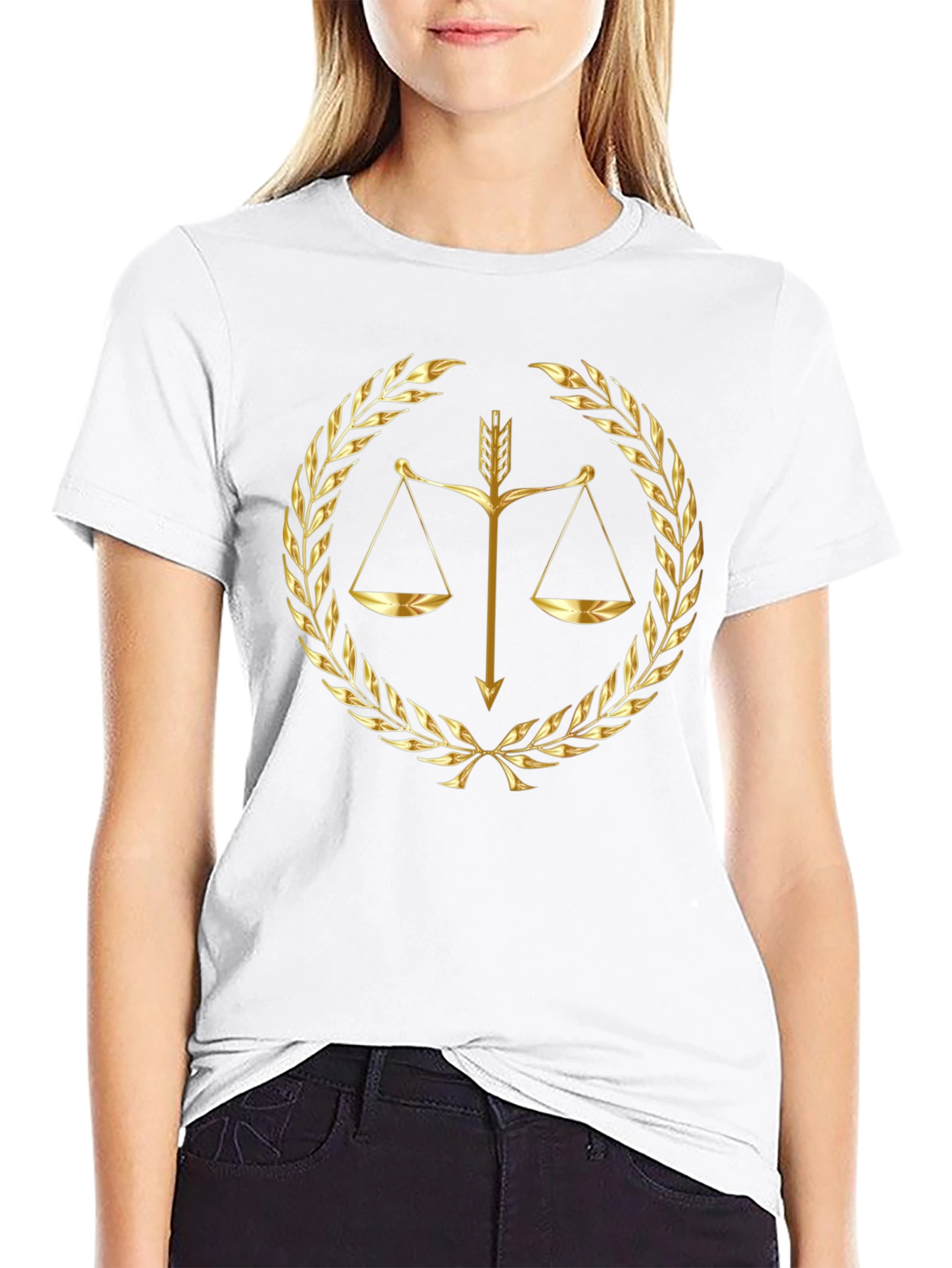 Scales of Justice Gold Print Black T-Shirt
