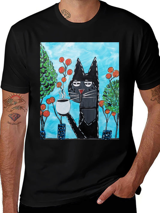 Cool Cat Sipping Coffee T-Shirt