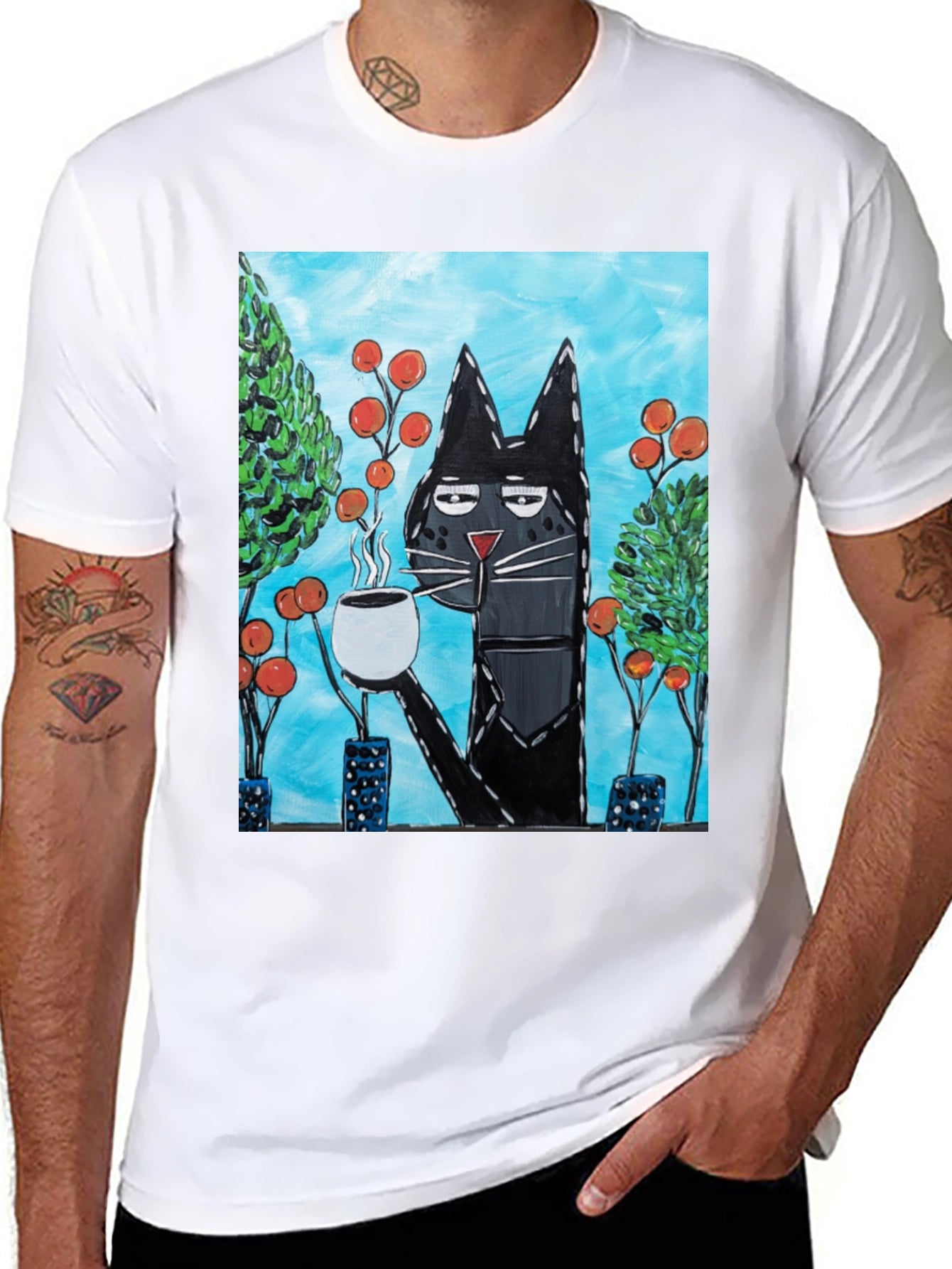 Cool Cat Sipping Coffee T-Shirt
