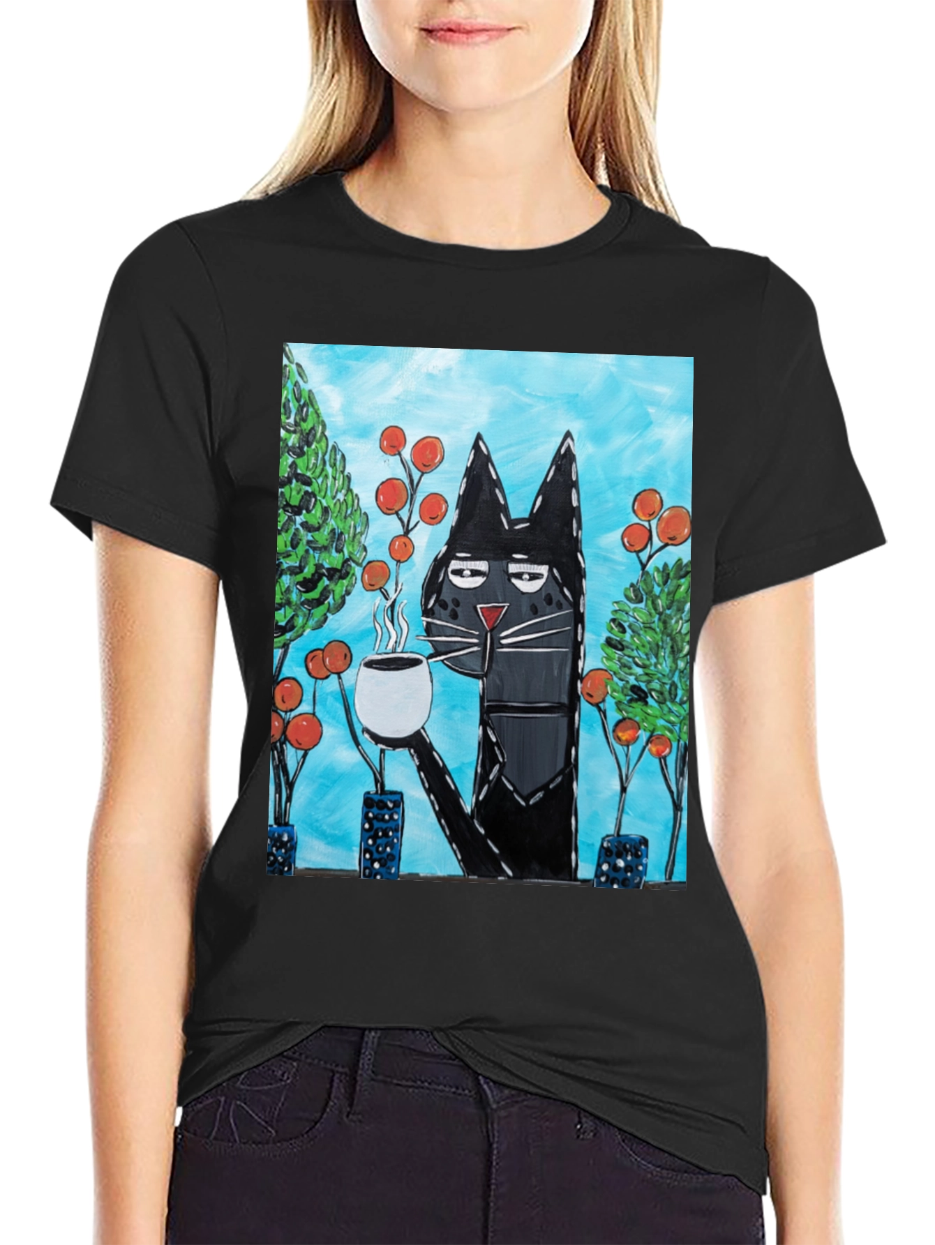 Cool Cat Sipping Coffee T-Shirt