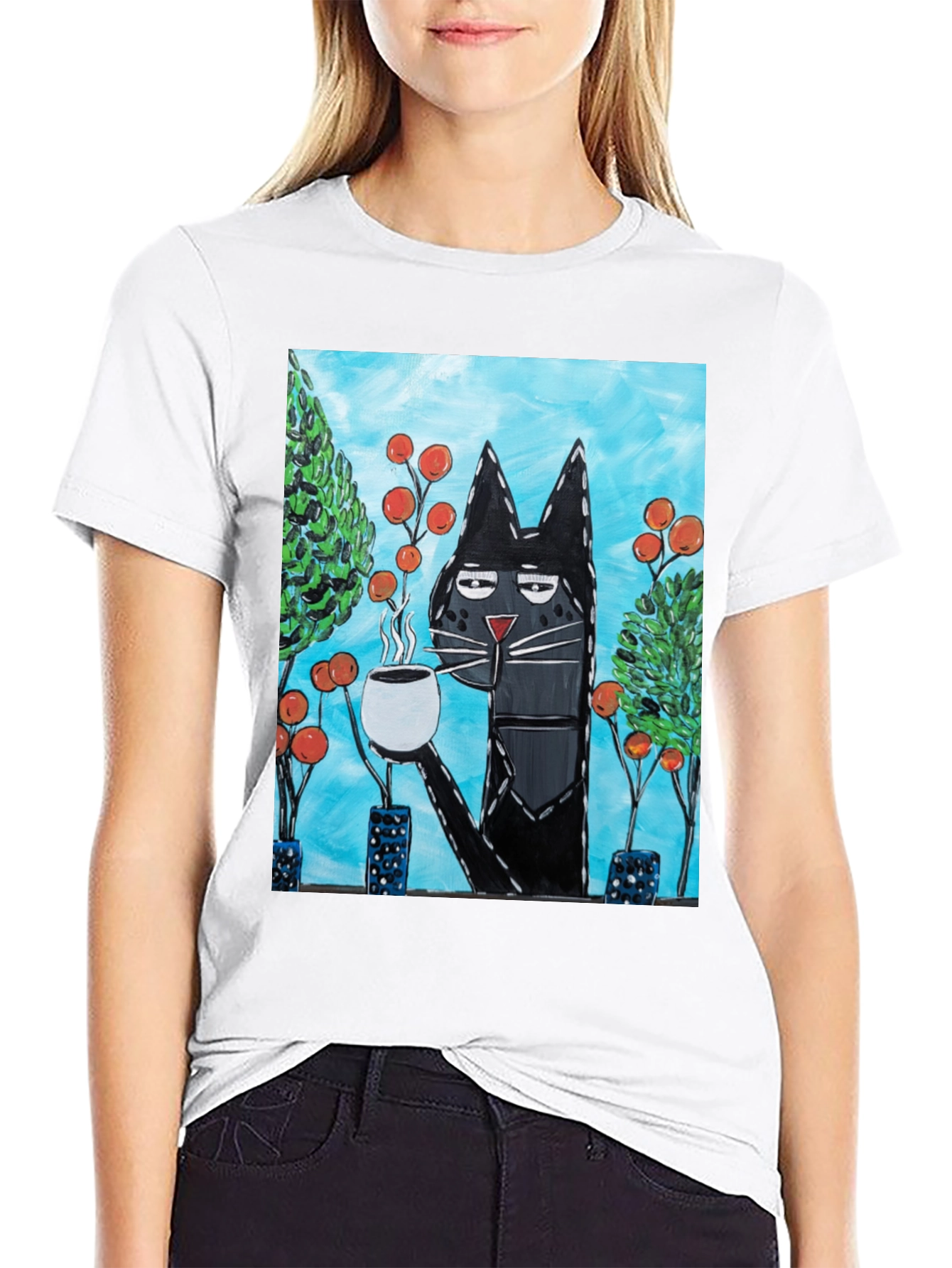 Cool Cat Sipping Coffee T-Shirt