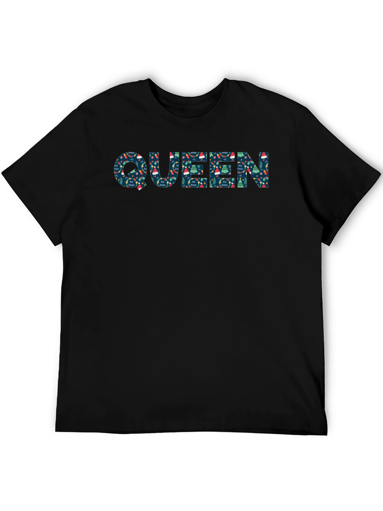 Queen Christmas Pattern Black T-Shirt