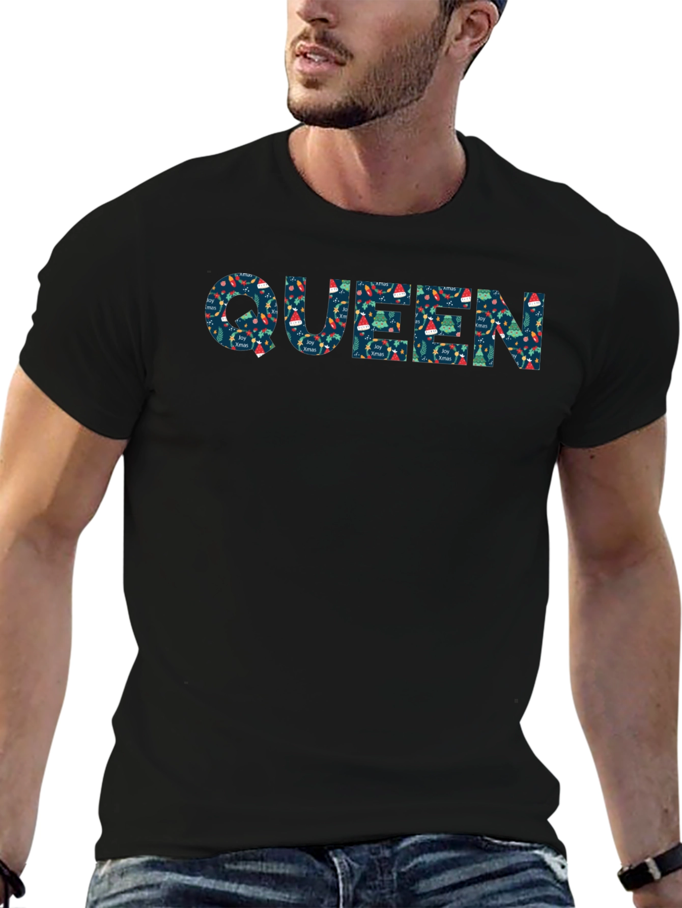 Queen Christmas Pattern Black T-Shirt