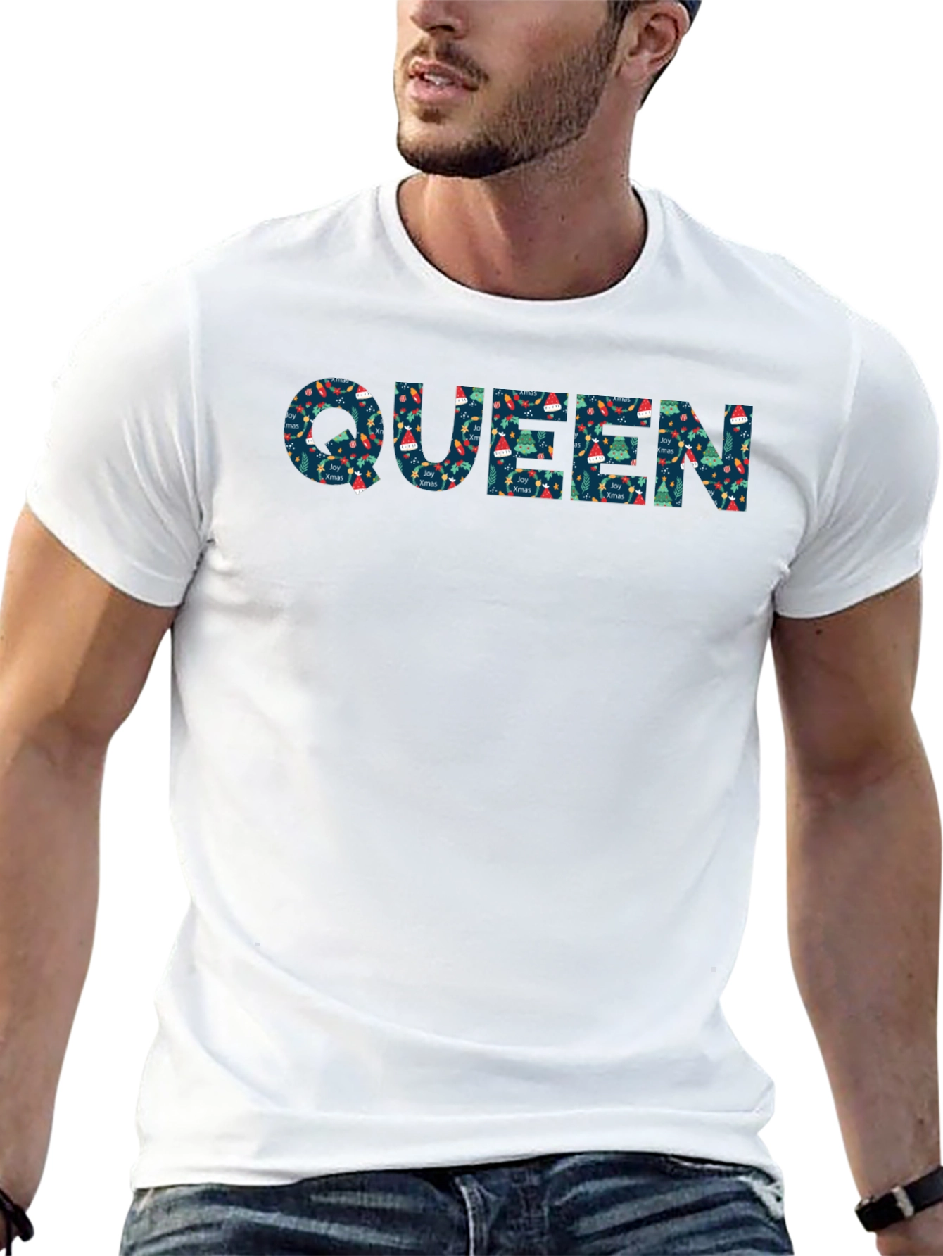 Queen Christmas Pattern Black T-Shirt