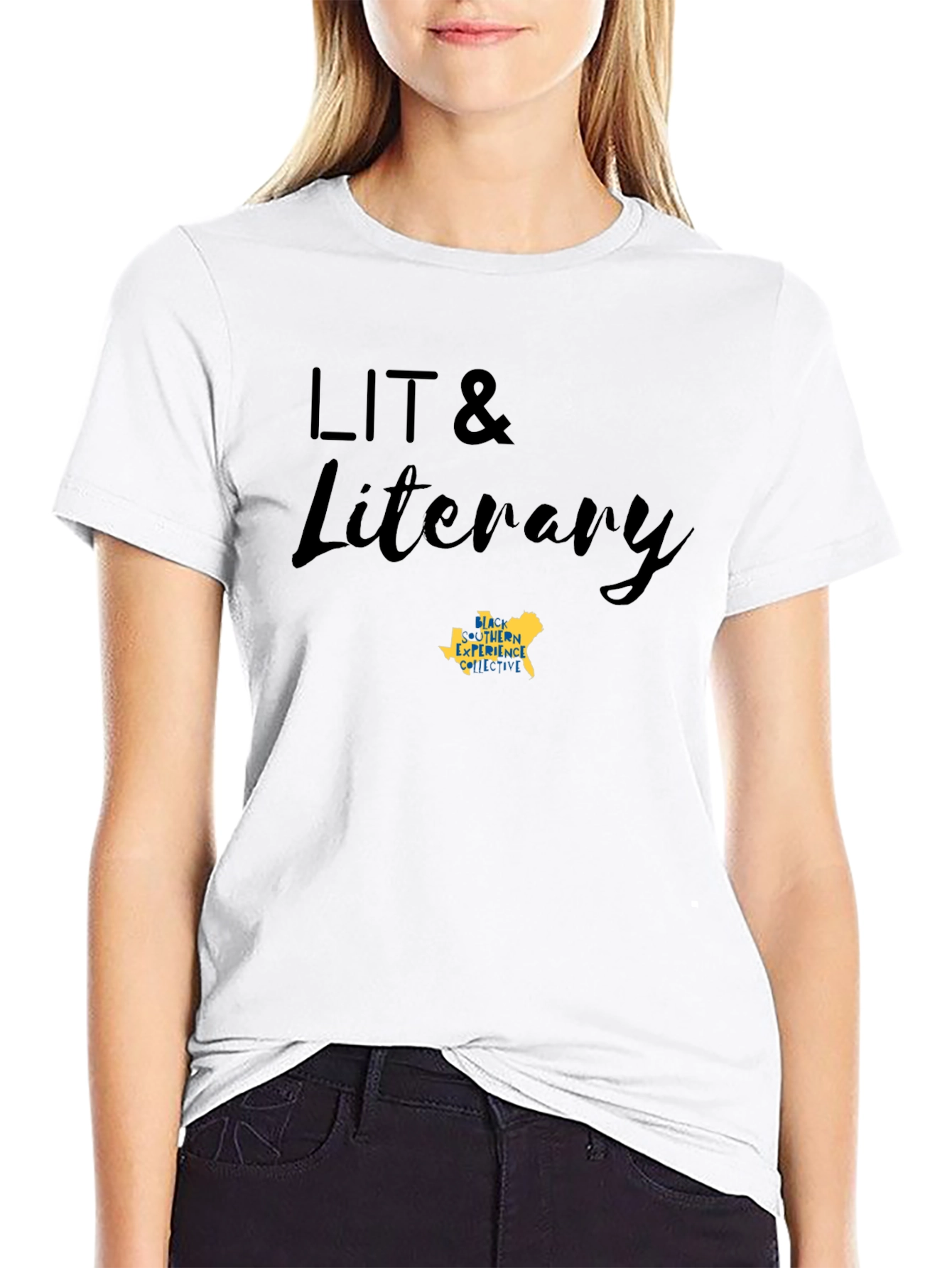 LIT & Literary Black Cotton Blend T-Shirt