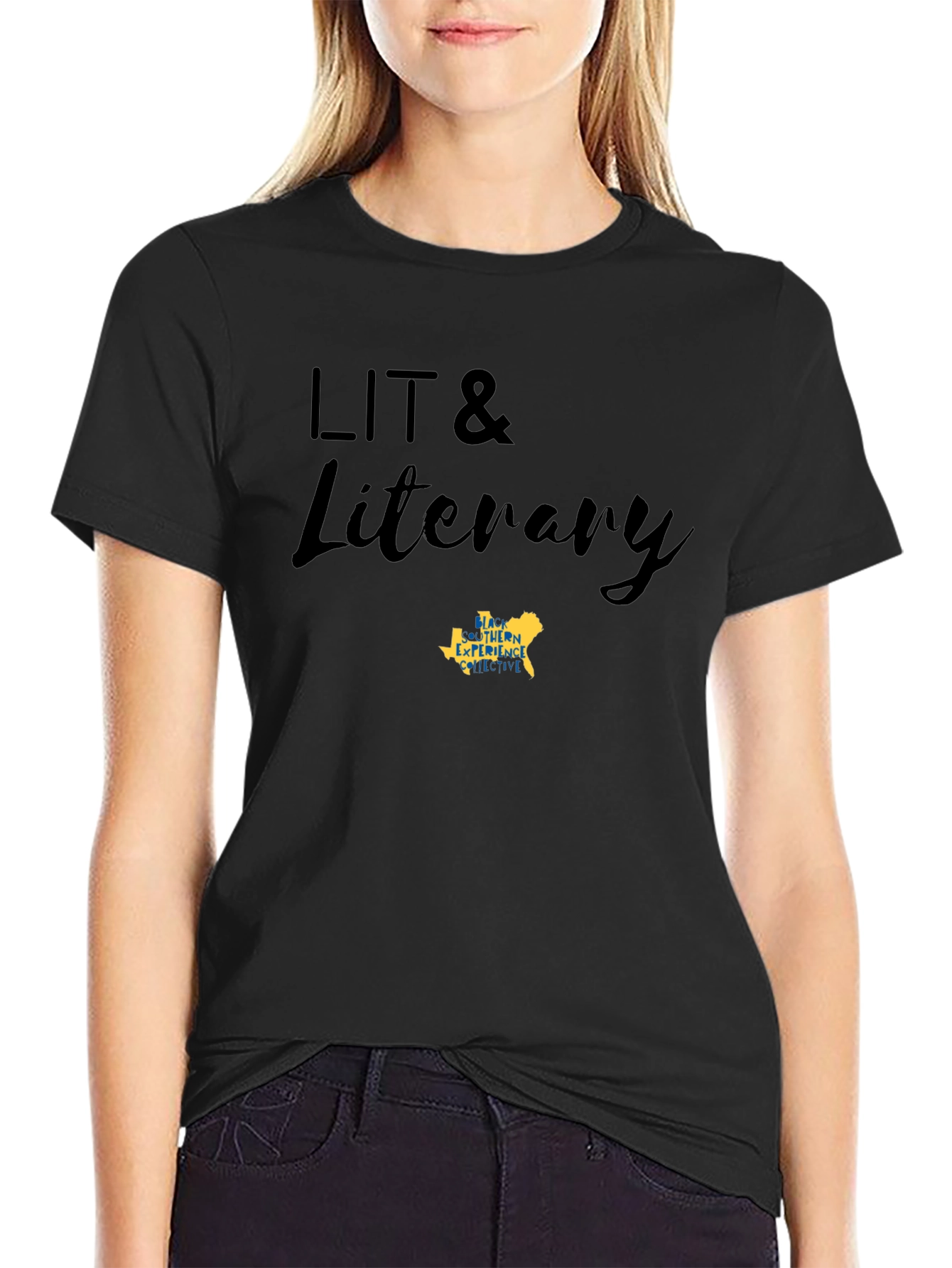 LIT & Literary Black Cotton Blend T-Shirt