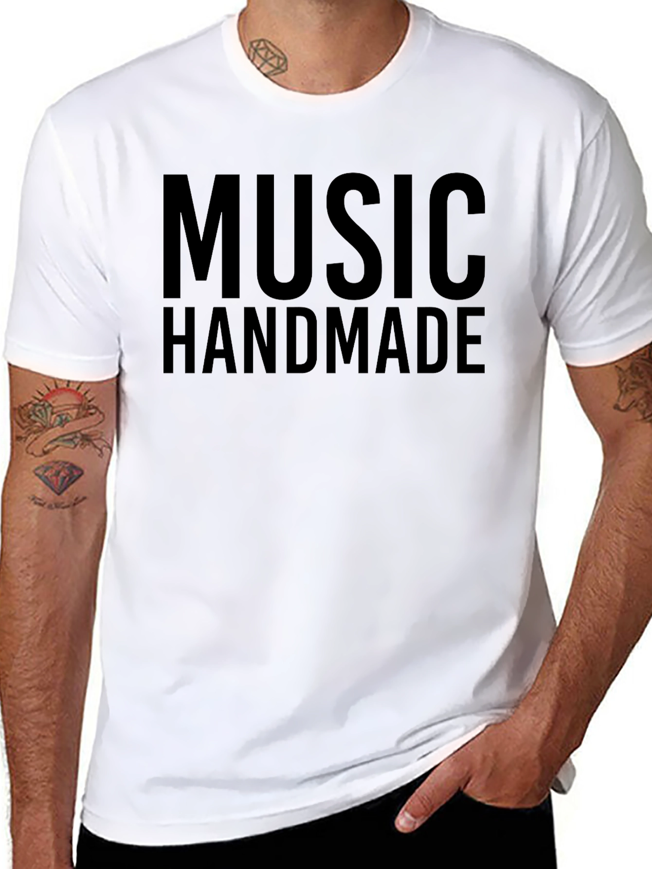 Music Handmade Graphic T-Shirt - Black Crew Neck Tee
