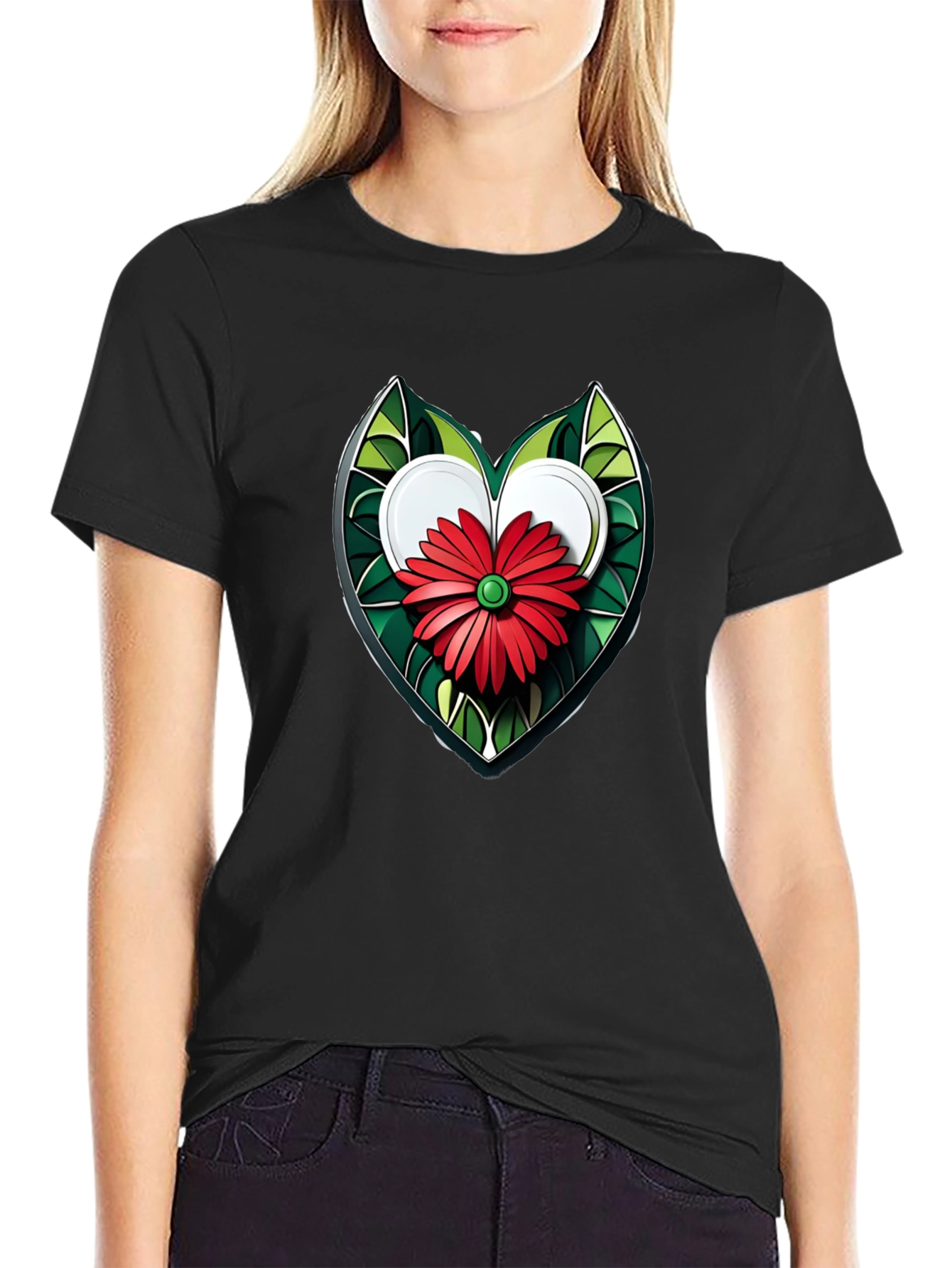 Floral Heart Graphic Tee - Stylish Unisex T-Shirt