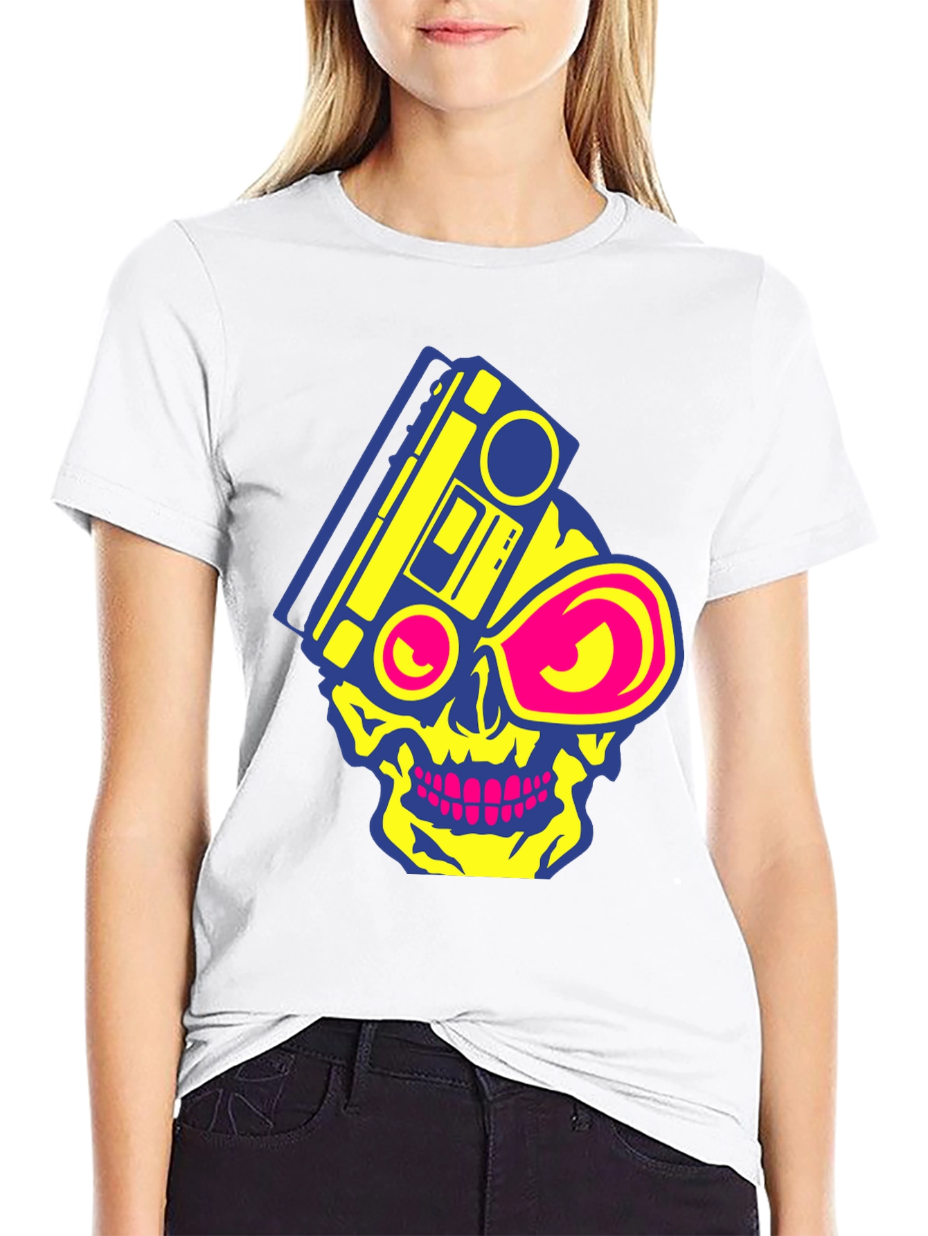 Skull Boombox Graphic Tee - Retro Music Style