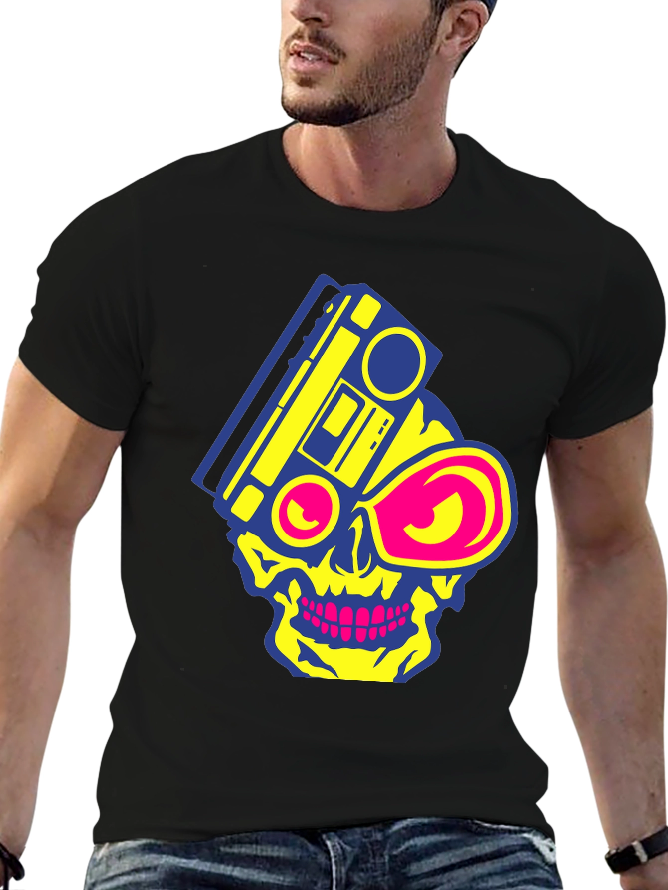 Skull Boombox Graphic Tee - Retro Music Style