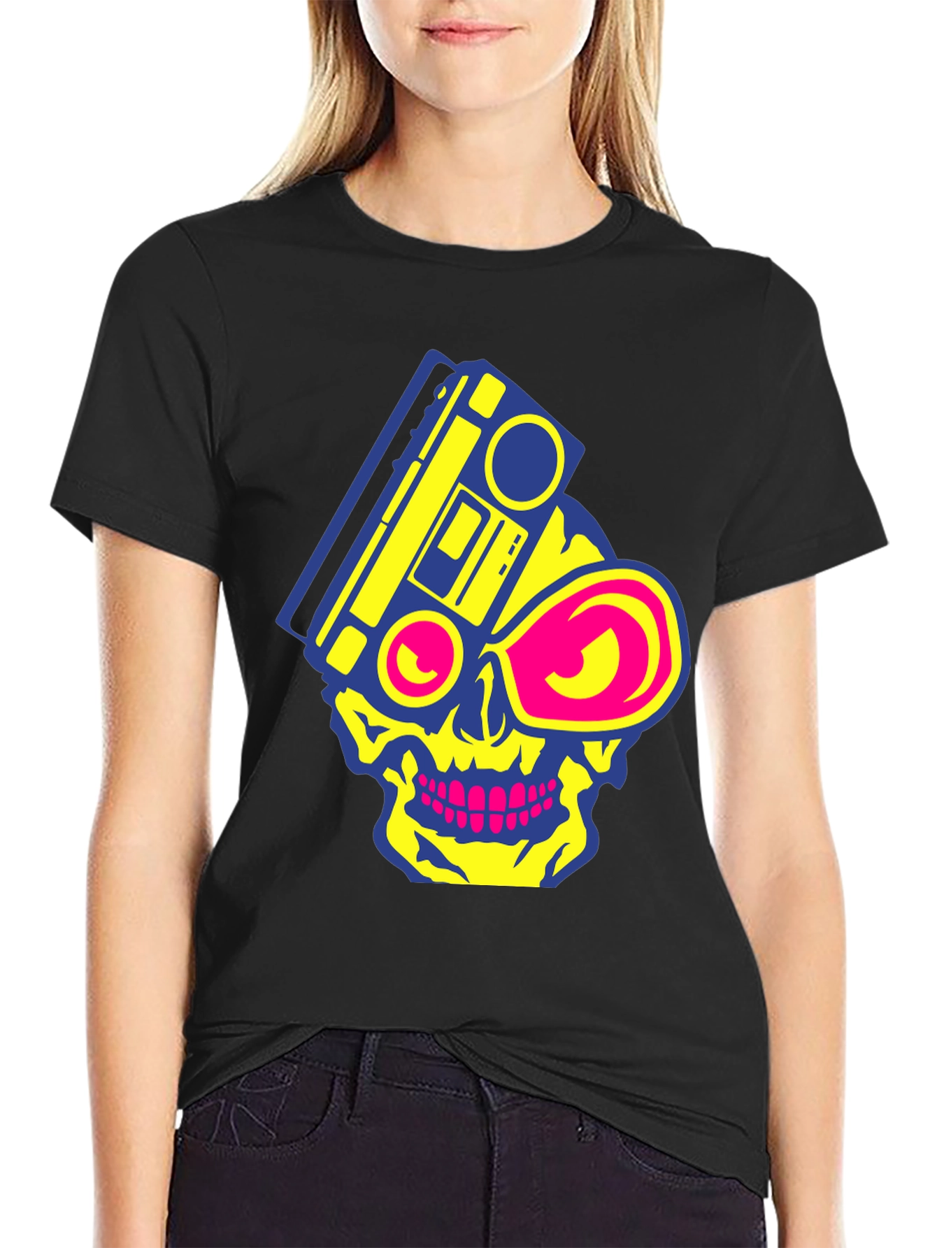 Skull Boombox Graphic Tee - Retro Music Style