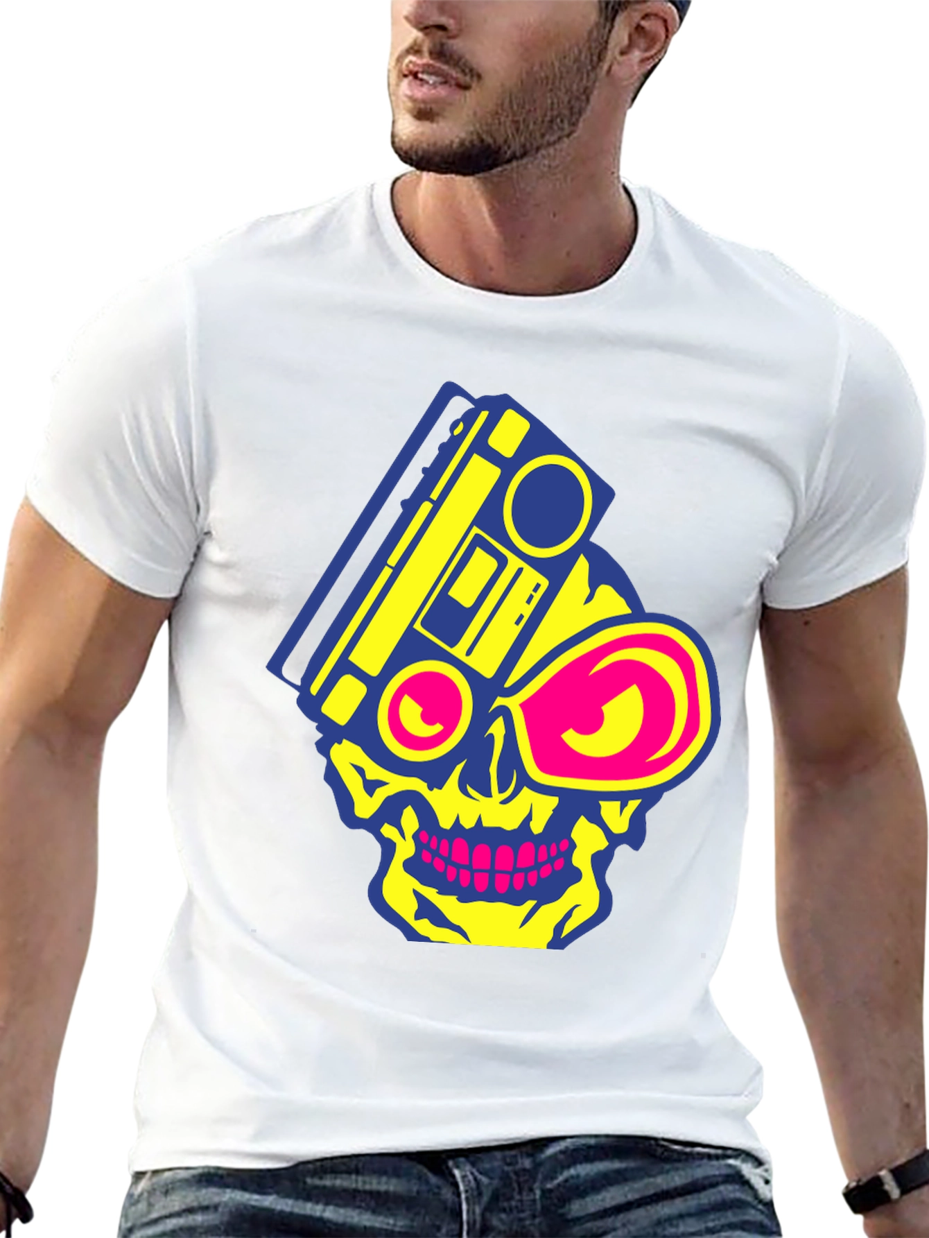 Skull Boombox Graphic Tee - Retro Music Style