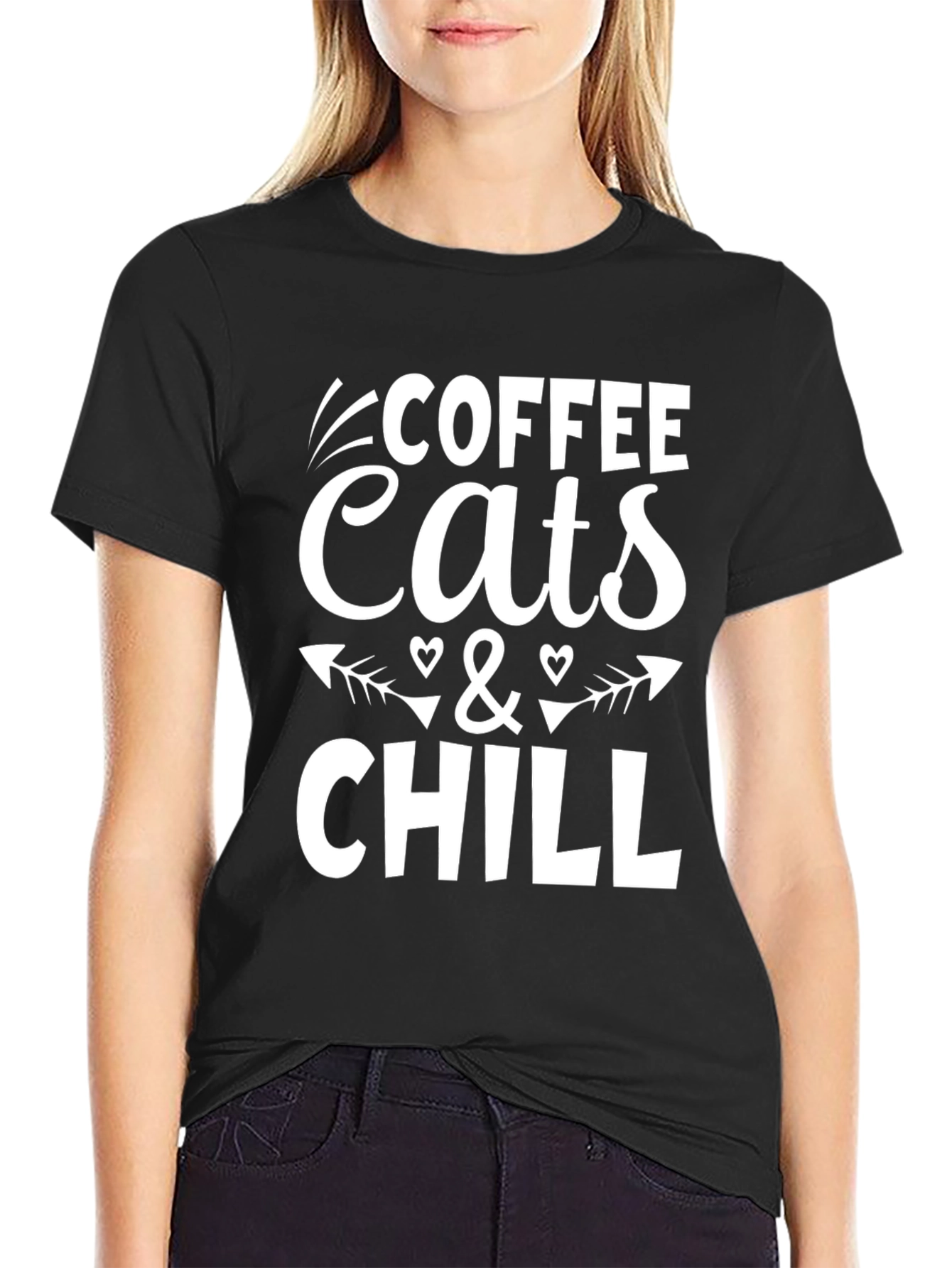 Coffee Cats & Chill Black Graphic T-Shirt