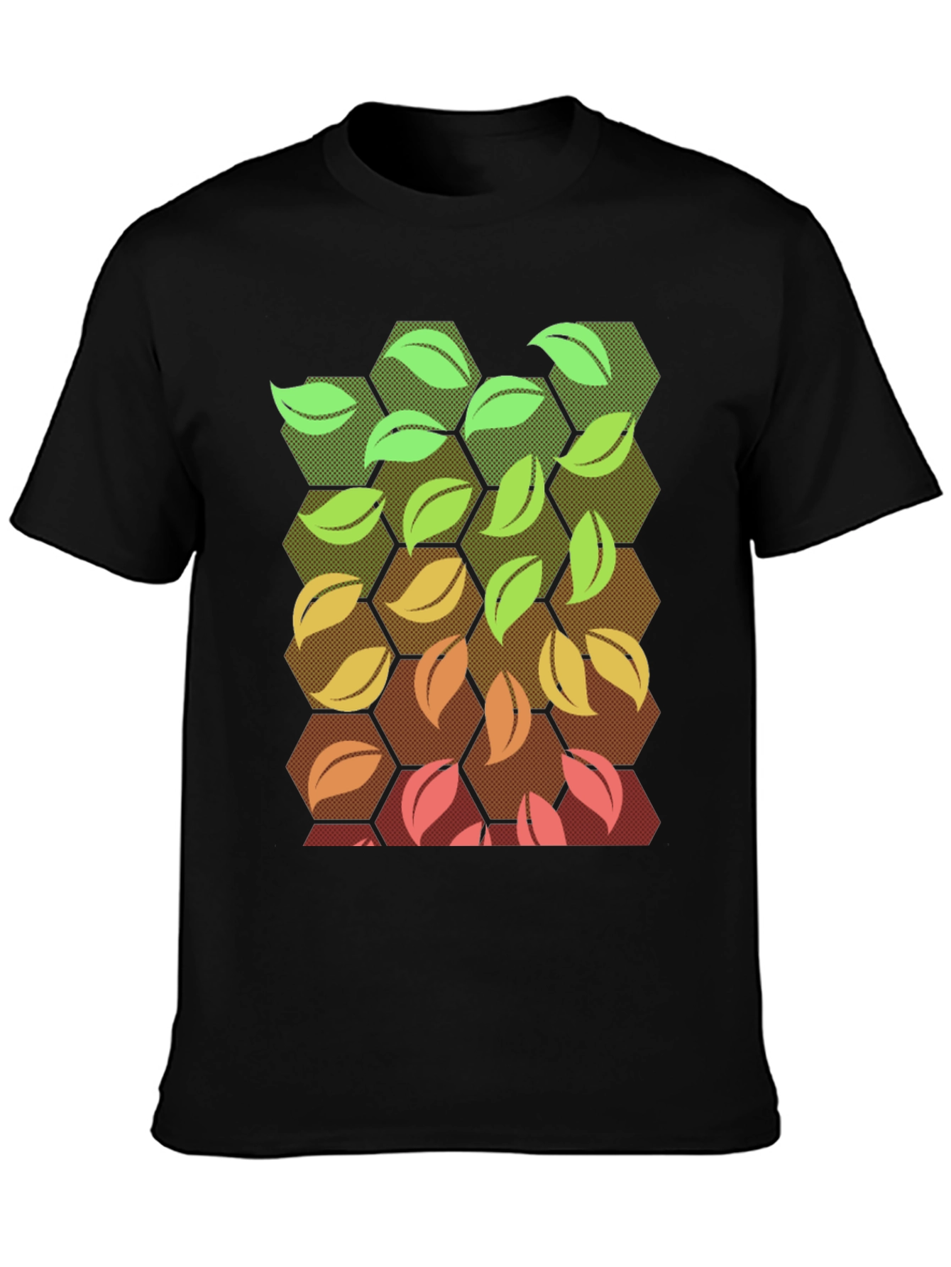Nature Hexagon Leaf Graphic Tee - Black