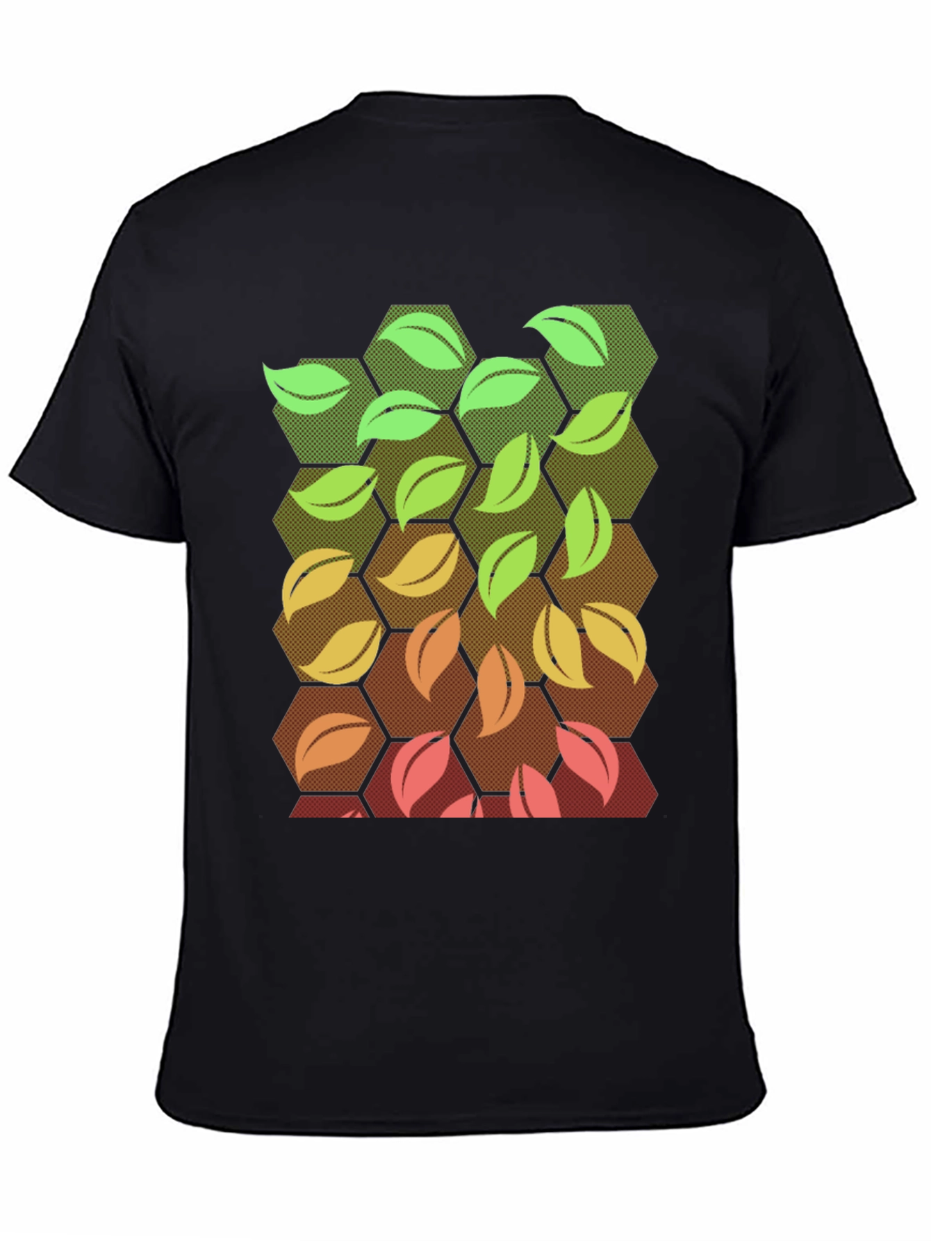 Nature Hexagon Leaf Graphic Tee - Black