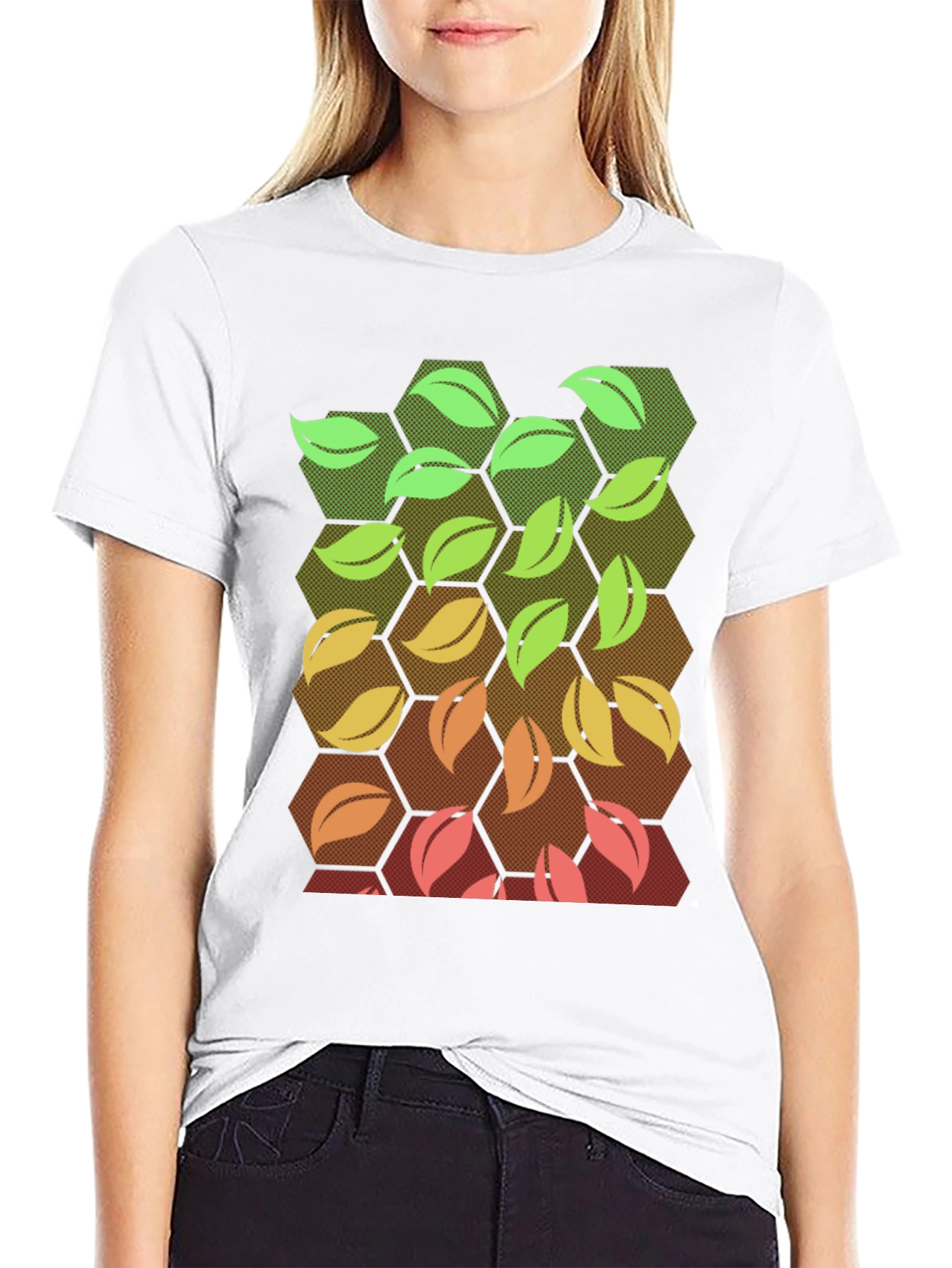 Nature Hexagon Leaf Graphic Tee - Black