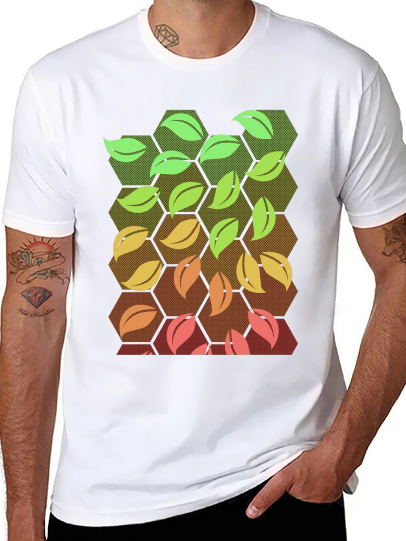 Nature Hexagon Leaf Graphic Tee - Black