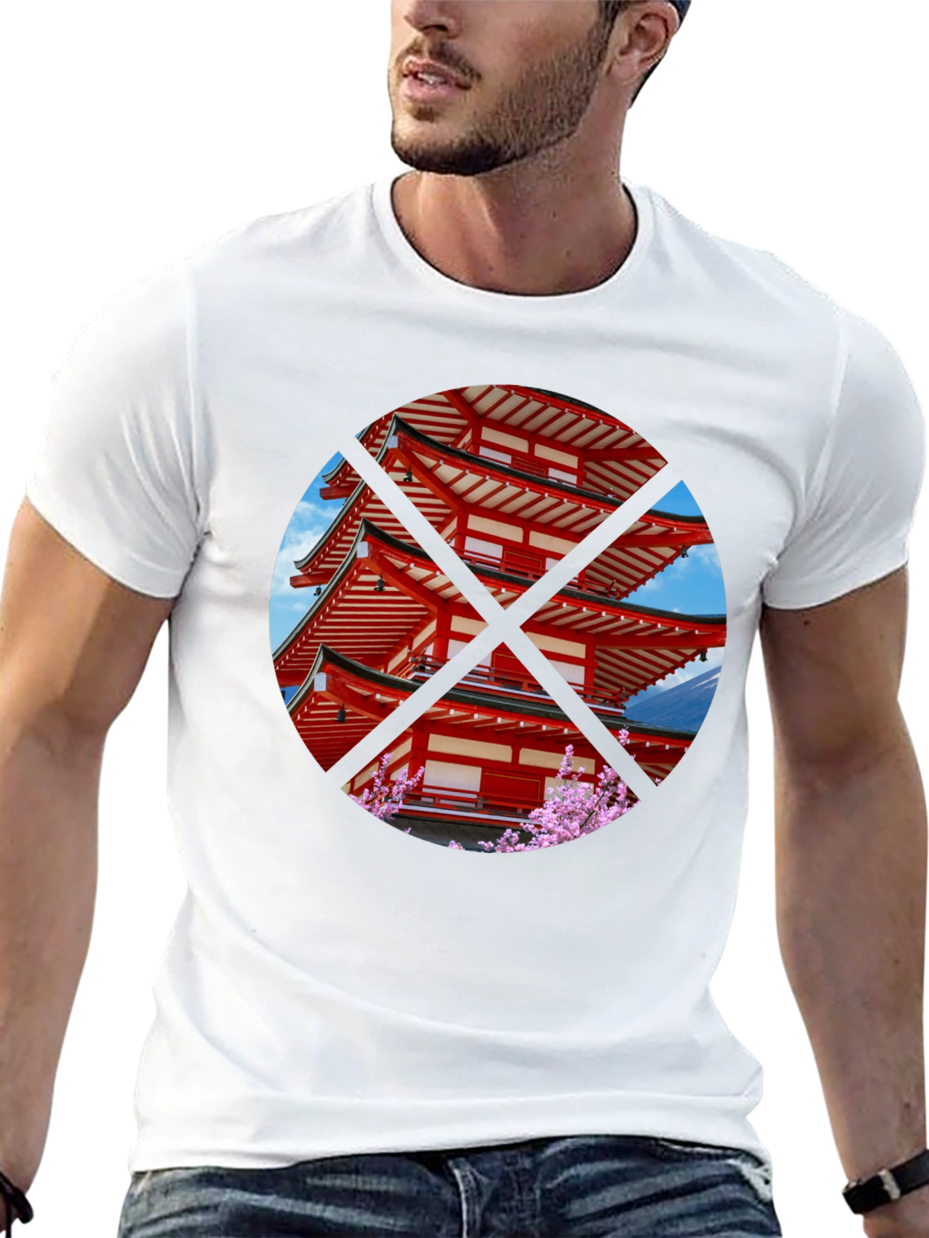 Japanese Pagoda T-Shirt - Black Crew Neck Tee