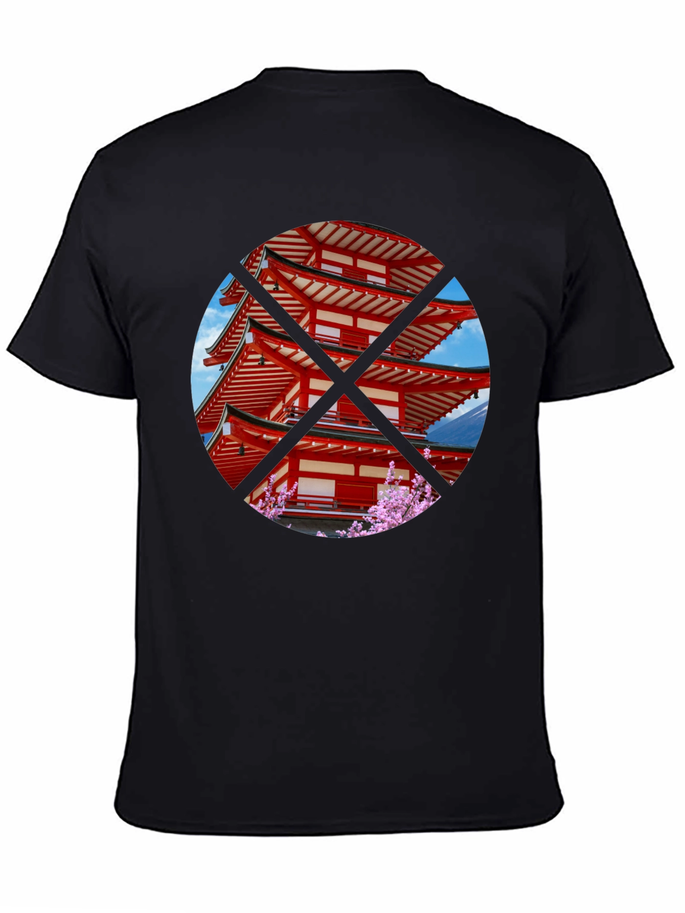 Japanese Pagoda T-Shirt - Black Crew Neck Tee