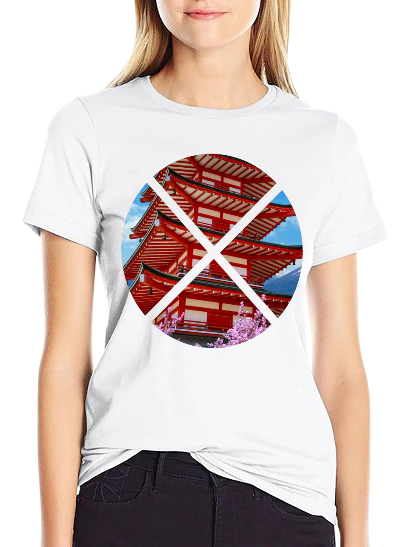 Japanese Pagoda T-Shirt - Black Crew Neck Tee