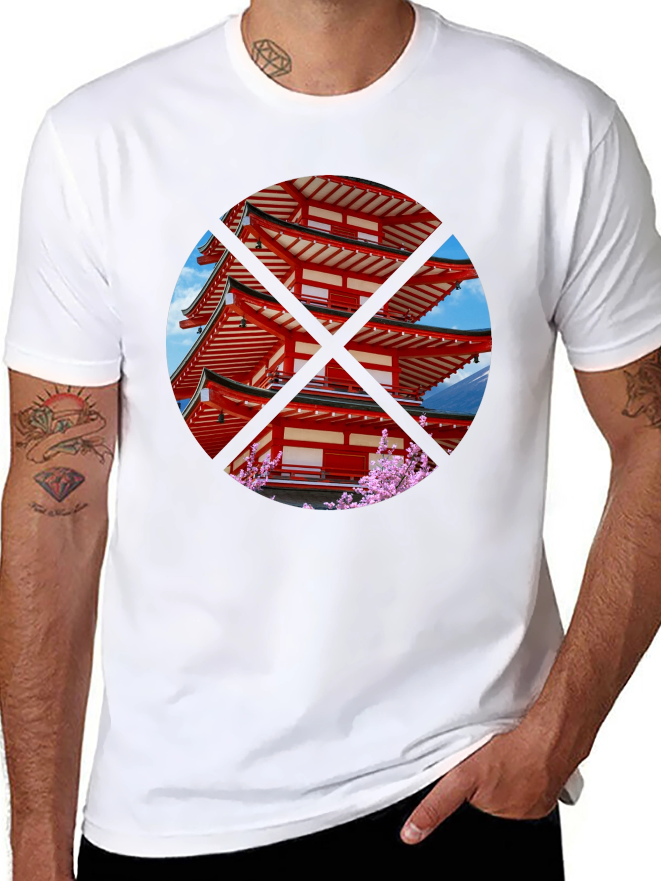 Japanese Pagoda T-Shirt - Black Crew Neck Tee