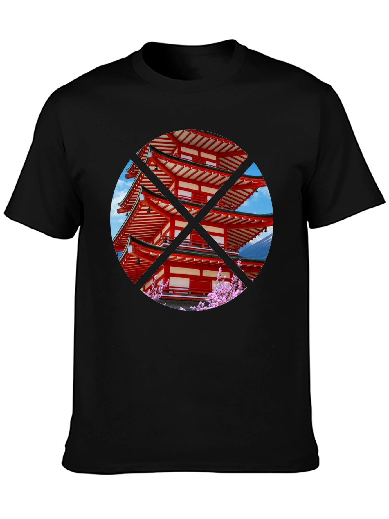 Japanese Pagoda T-Shirt - Black Crew Neck Tee