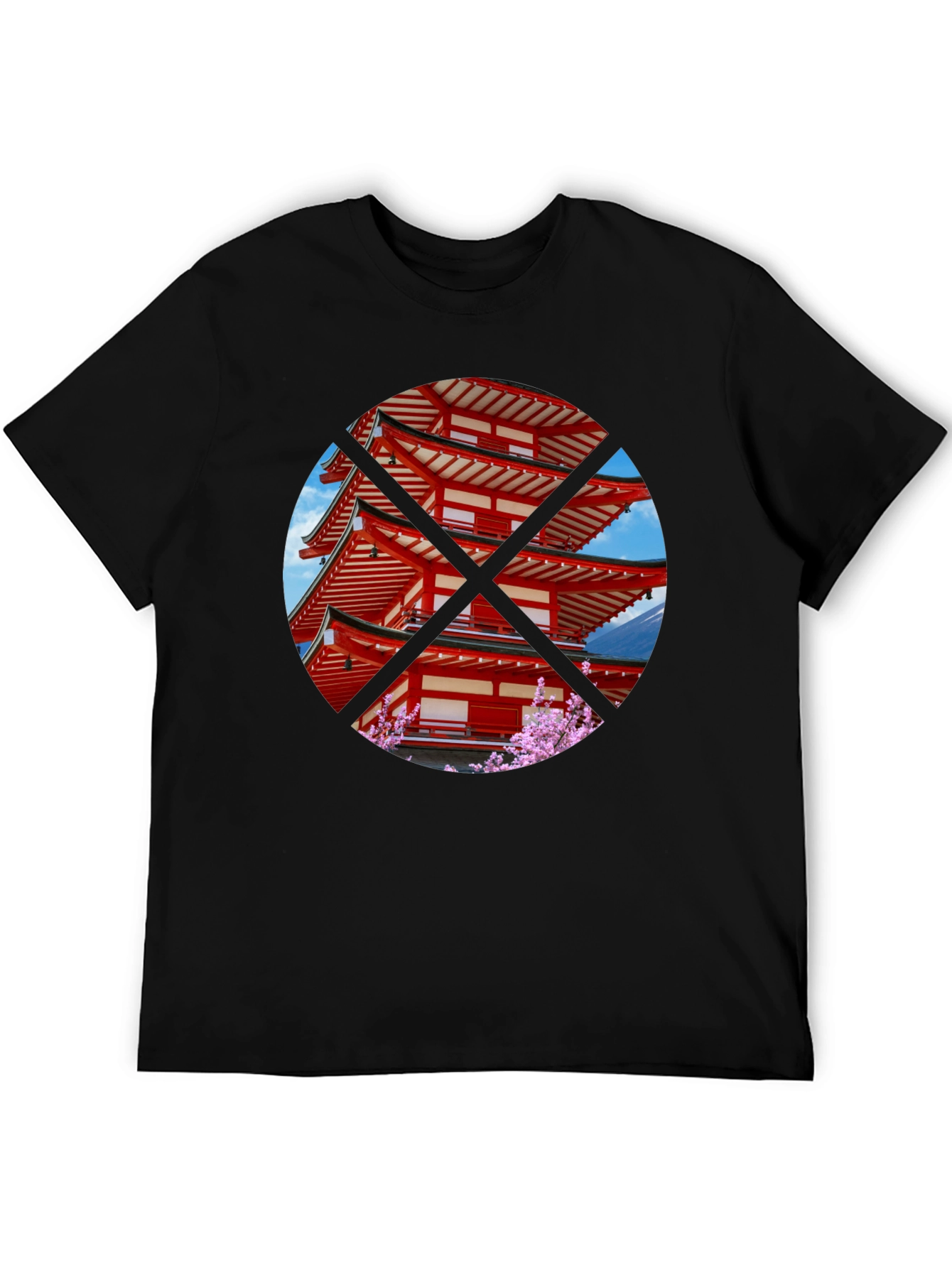 Japanese Pagoda T-Shirt - Black Crew Neck Tee