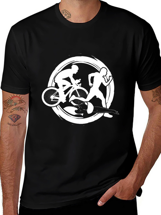 Triathlon Black T-Shirt: Swim Bike Run Design