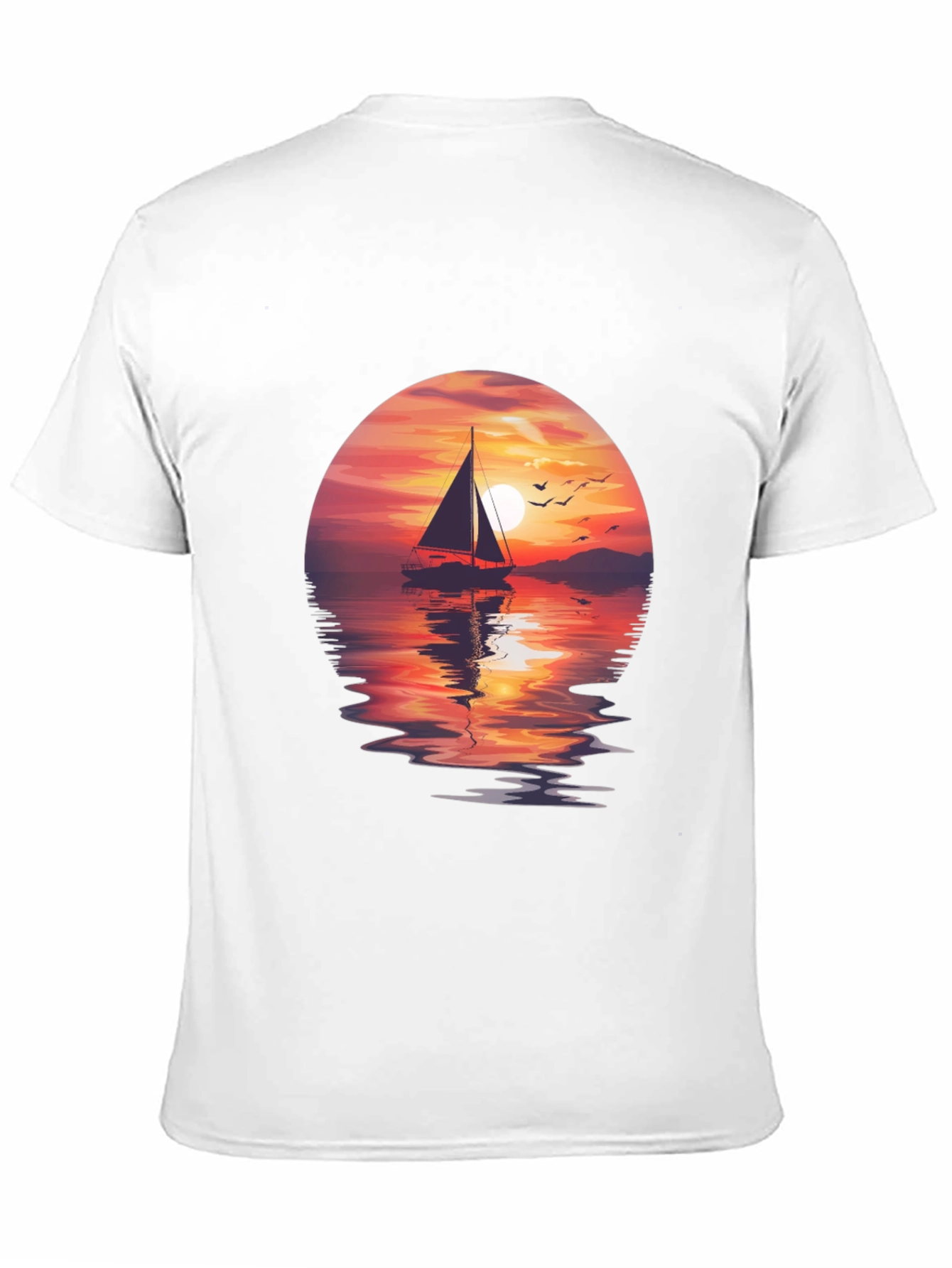 Sunset Sailboat Graphic Tee - Black Crew Neck T-Shirt