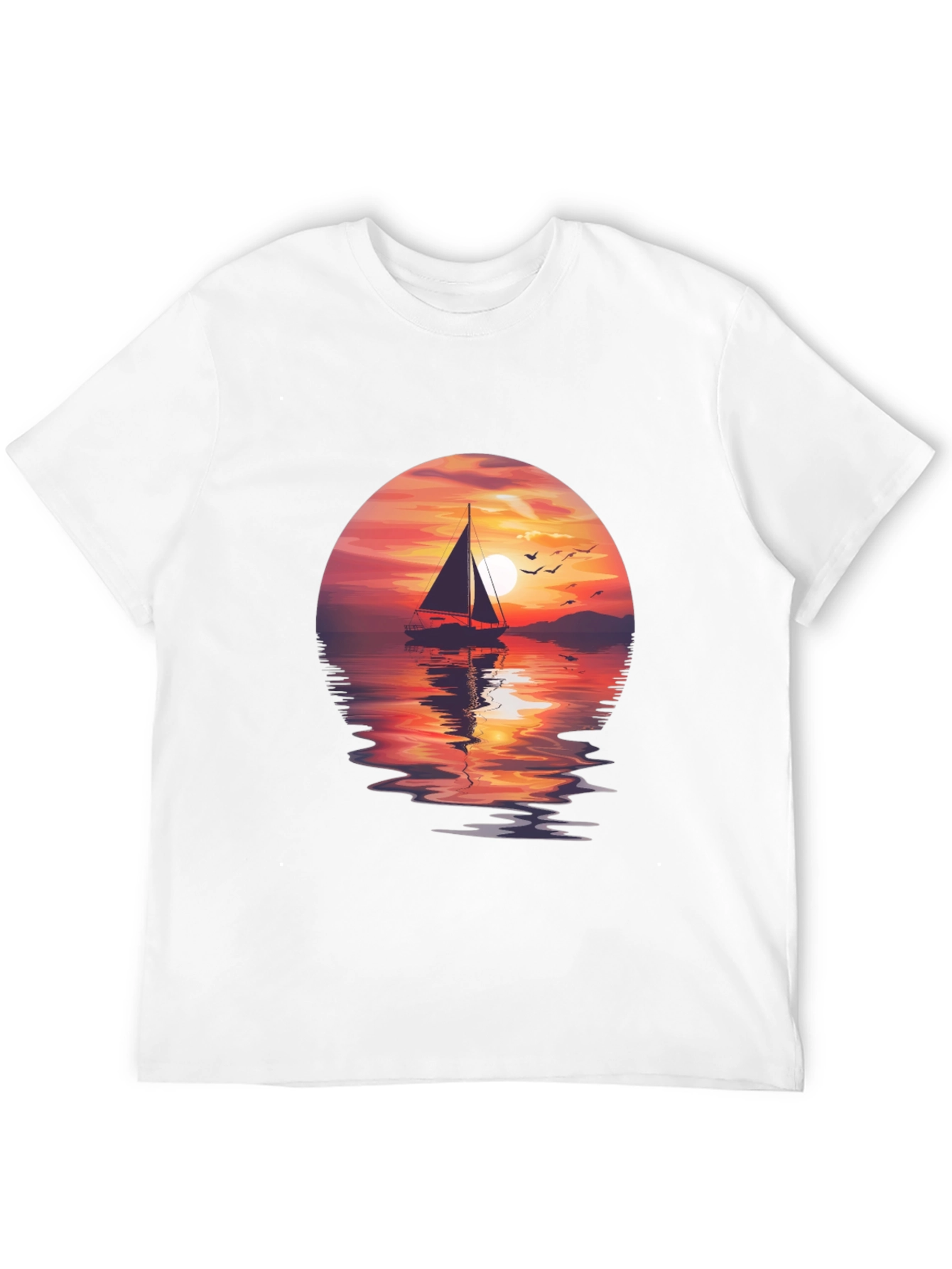 Sunset Sailboat Graphic Tee - Black Crew Neck T-Shirt