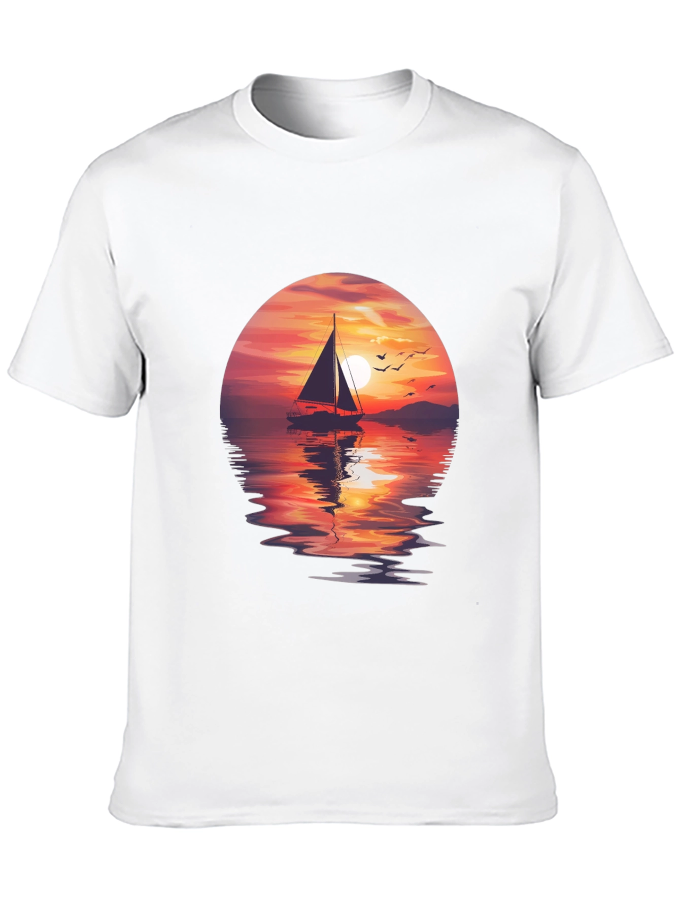 Sunset Sailboat Graphic Tee - Black Crew Neck T-Shirt