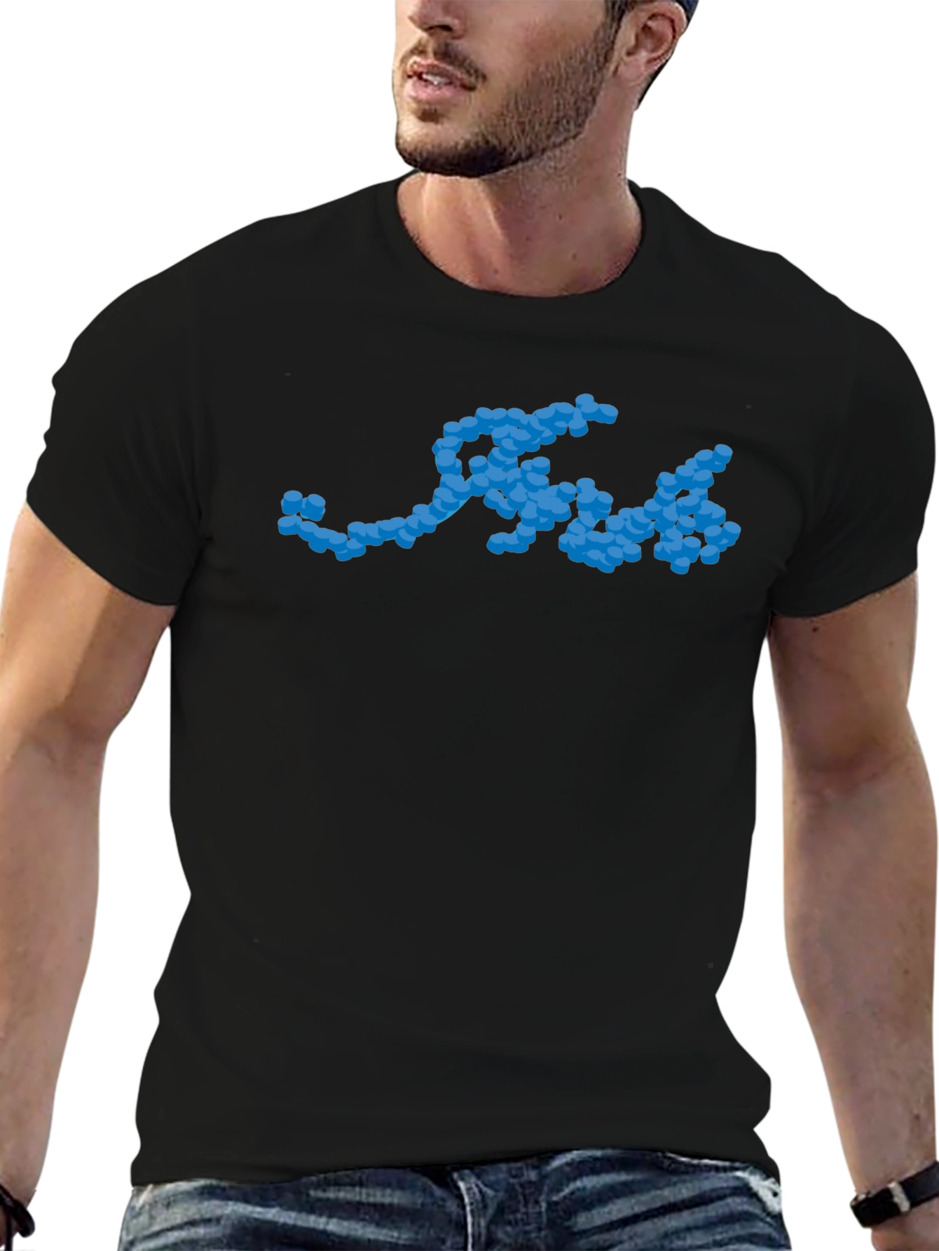 Cool Blue Molecule Graphic Black T-Shirt