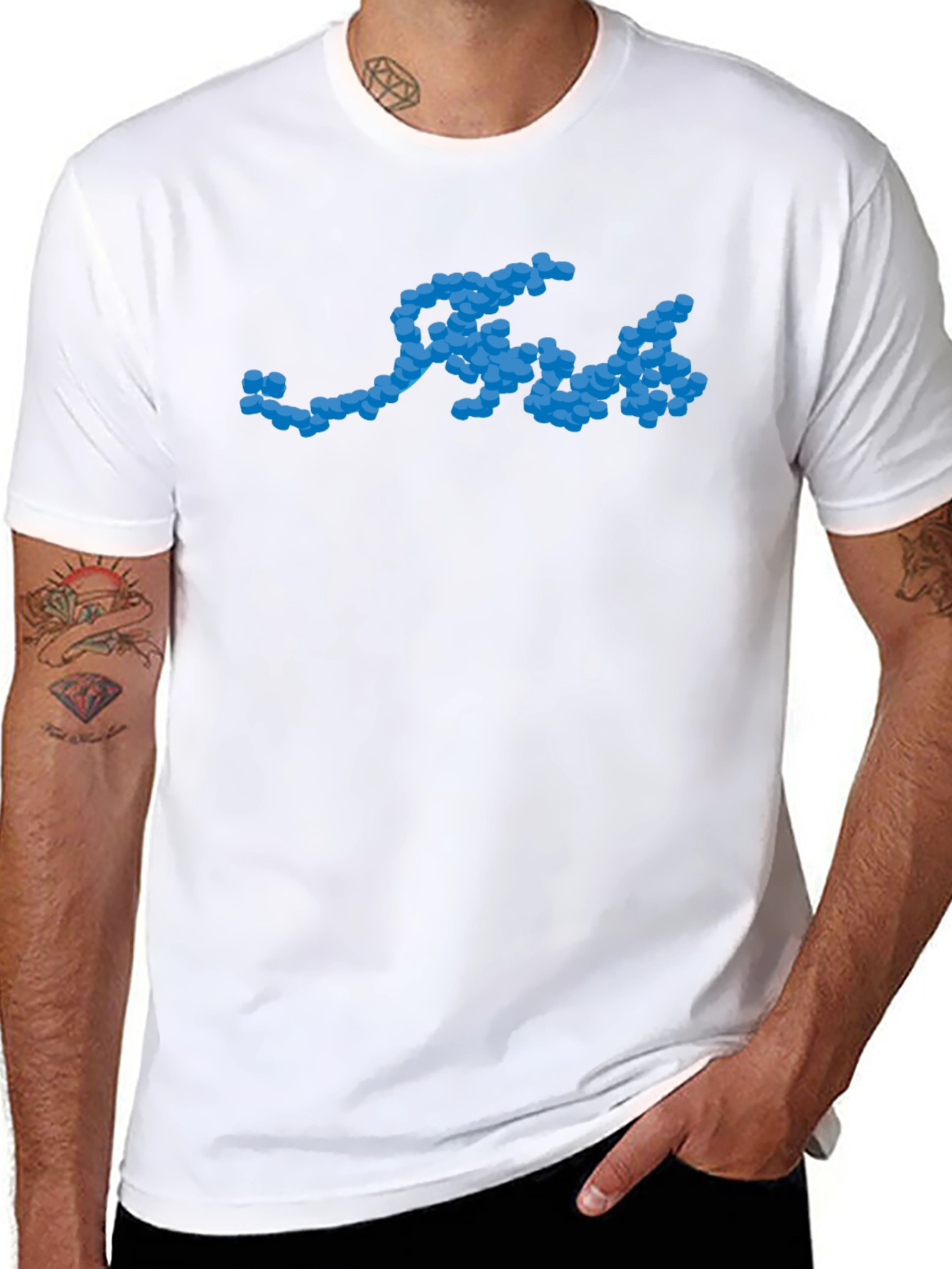 Cool Blue Molecule Graphic Black T-Shirt