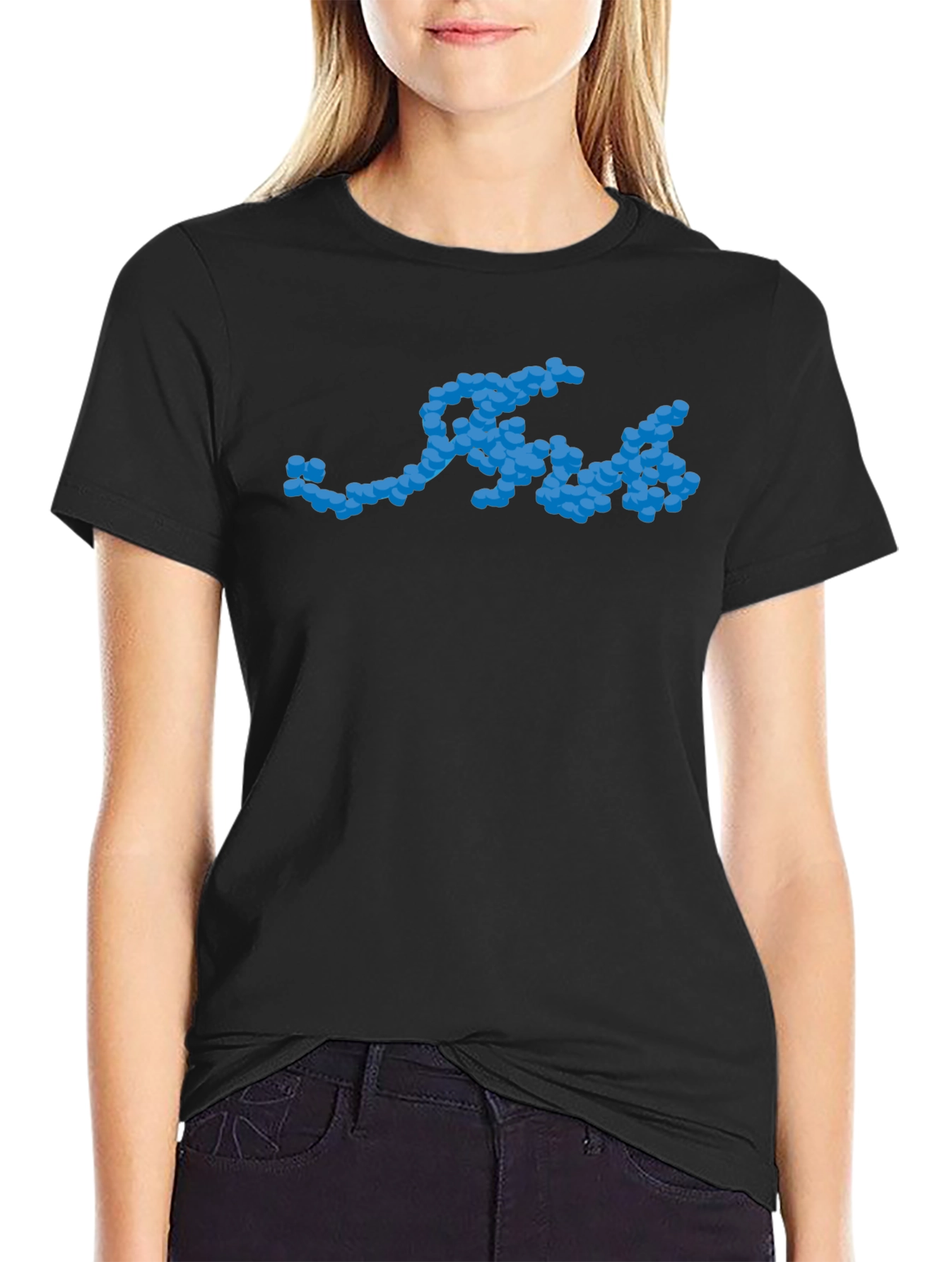 Cool Blue Molecule Graphic Black T-Shirt