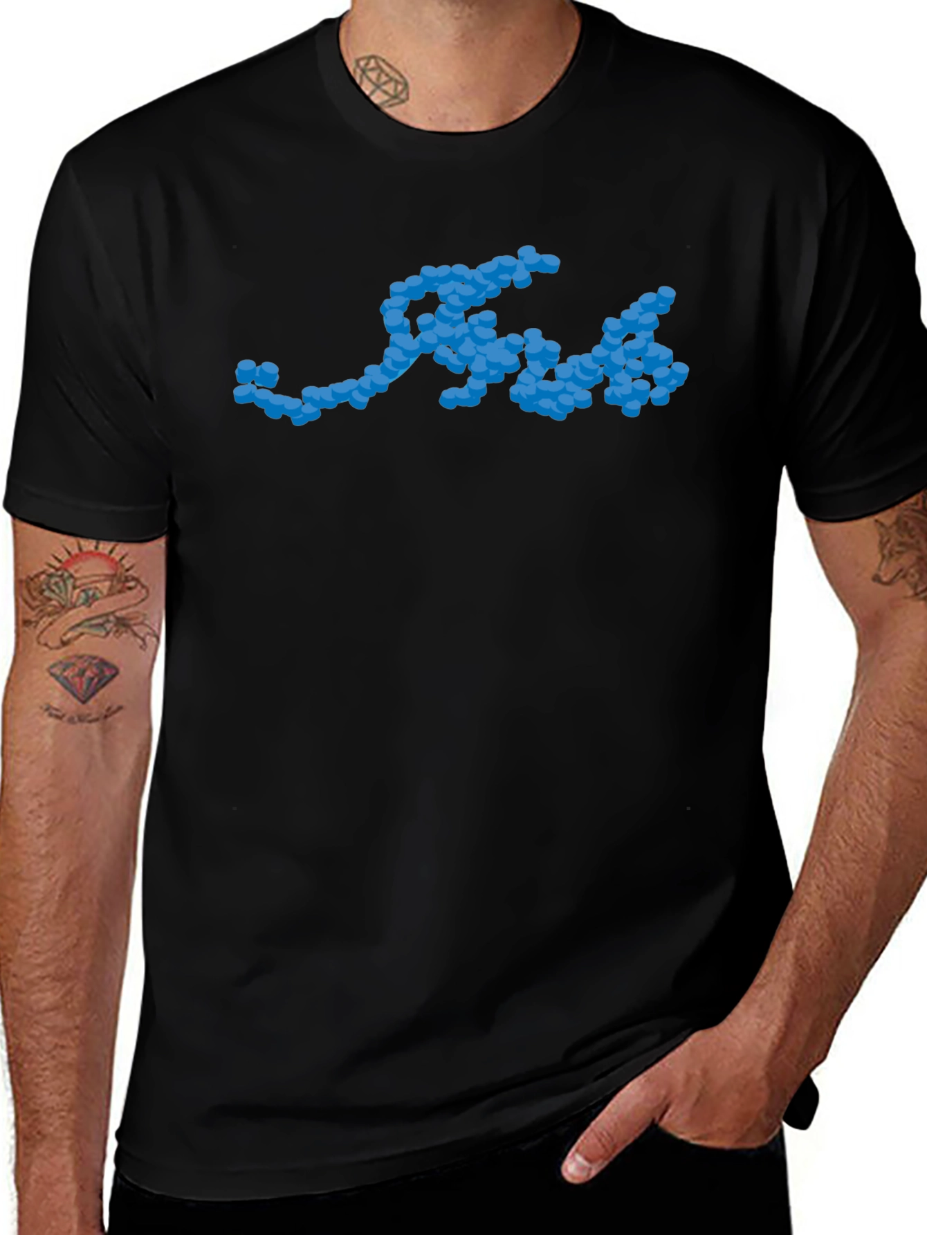 Cool Blue Molecule Graphic Black T-Shirt