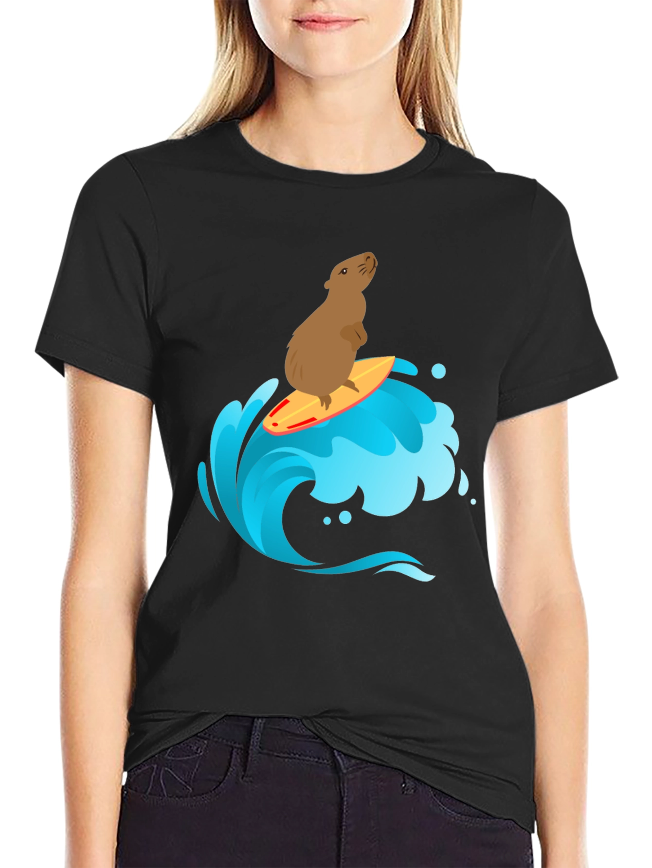 Surfing Capybara Graphic T-Shirt