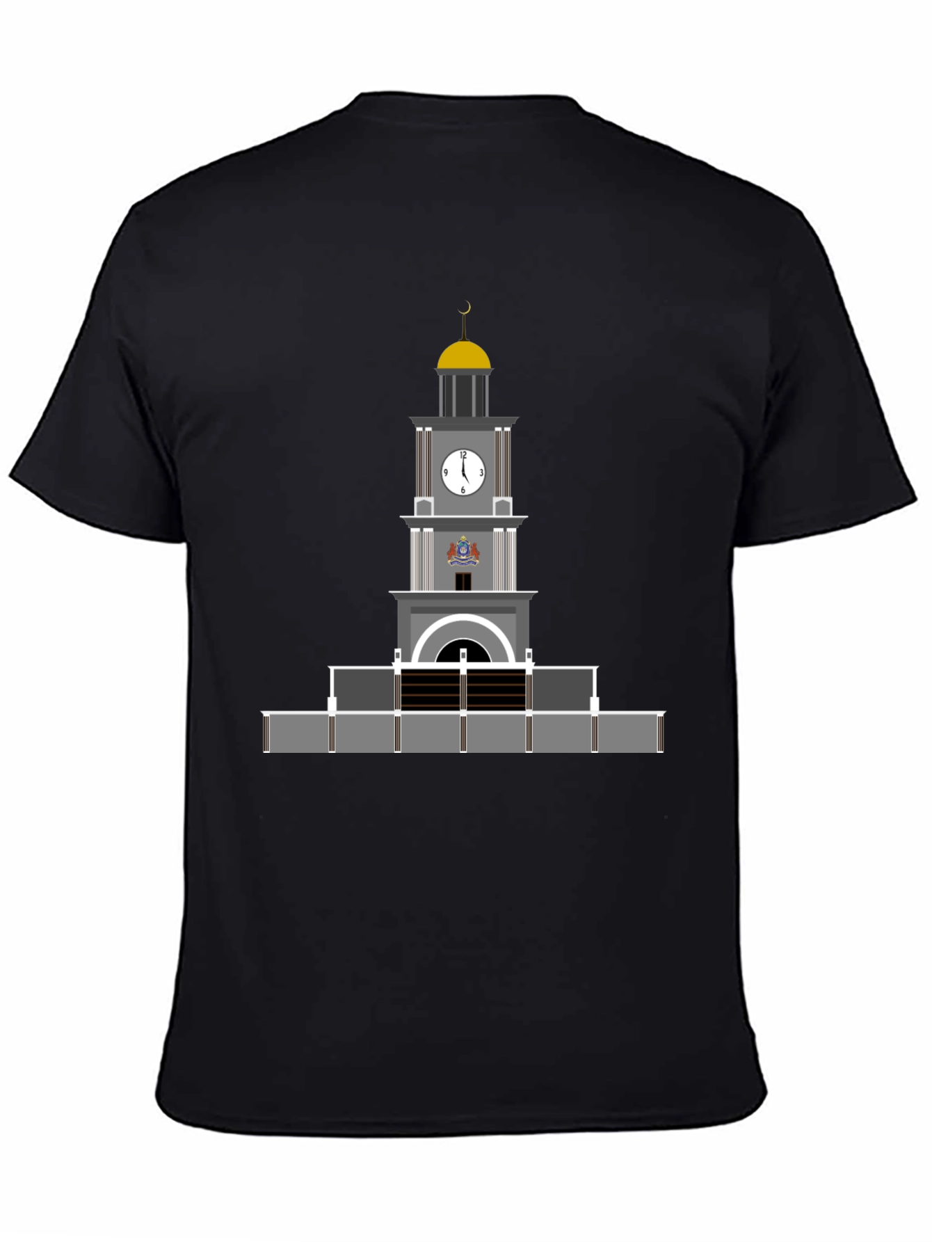 Black T-Shirt with Clock Tower Graphic